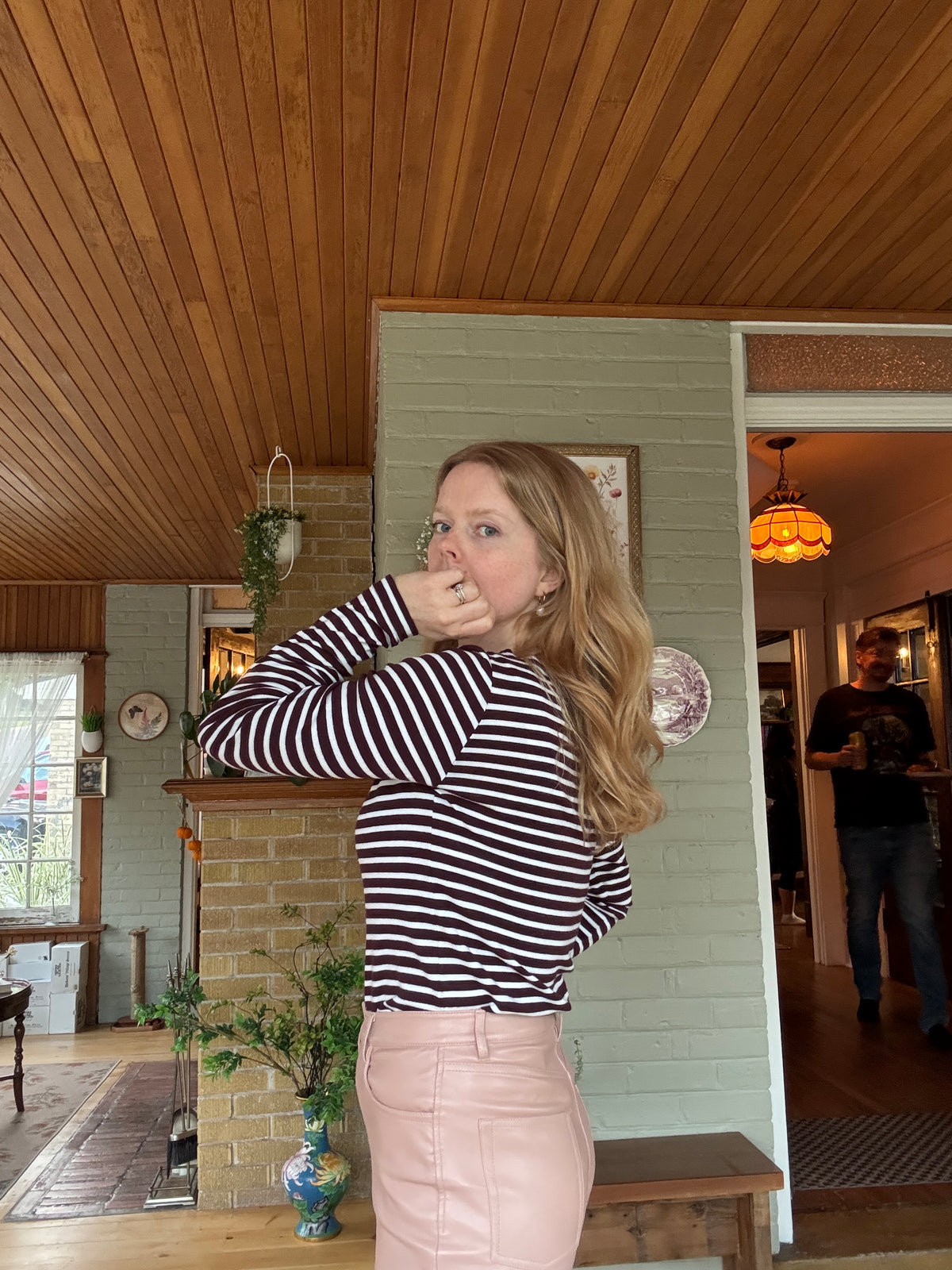 Gap Brown & White Striped Cotton Long Sleeve Top – Medium