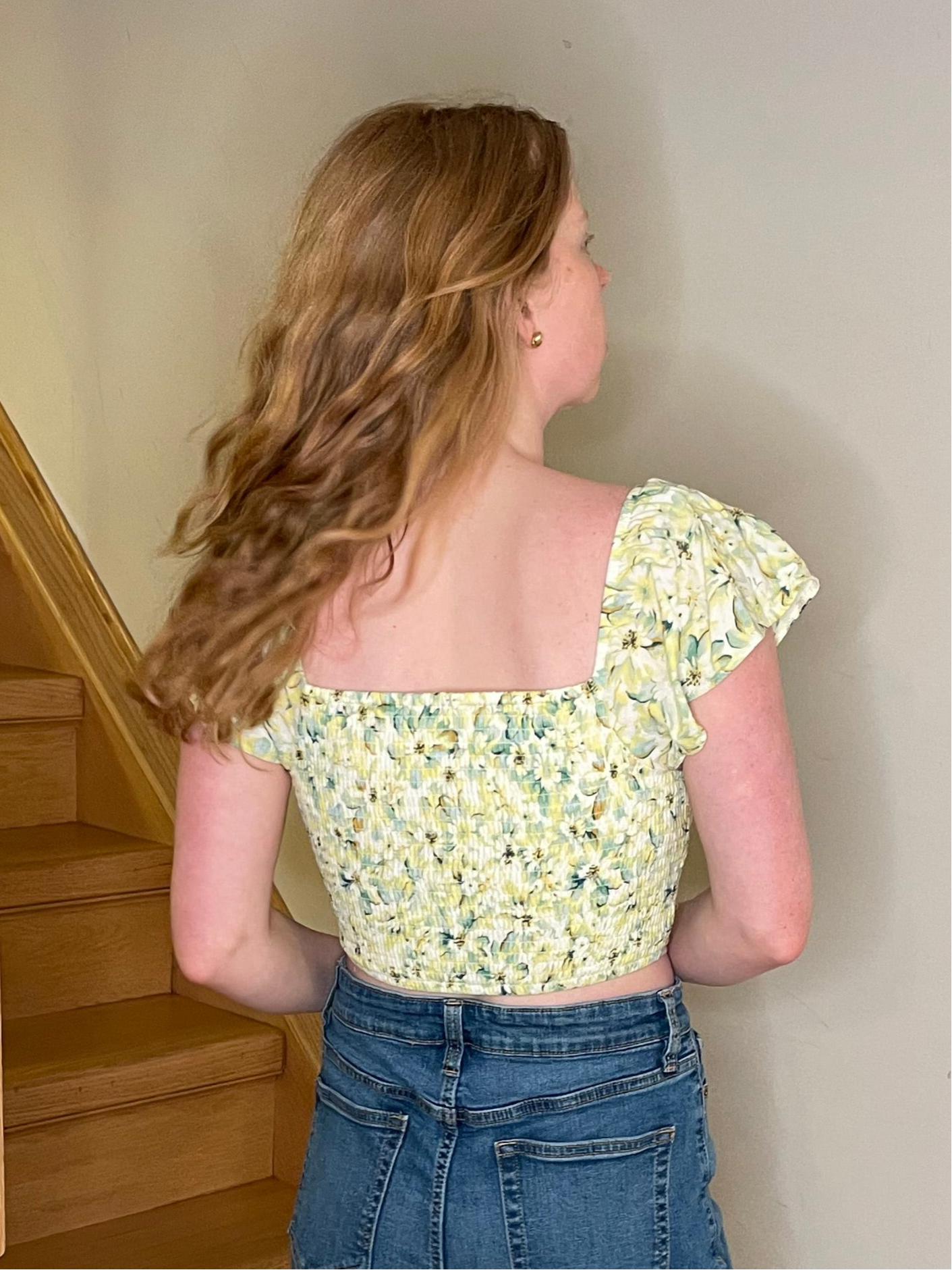 American Eagle Yellow Floral Smocked Crop Top – XS/Small