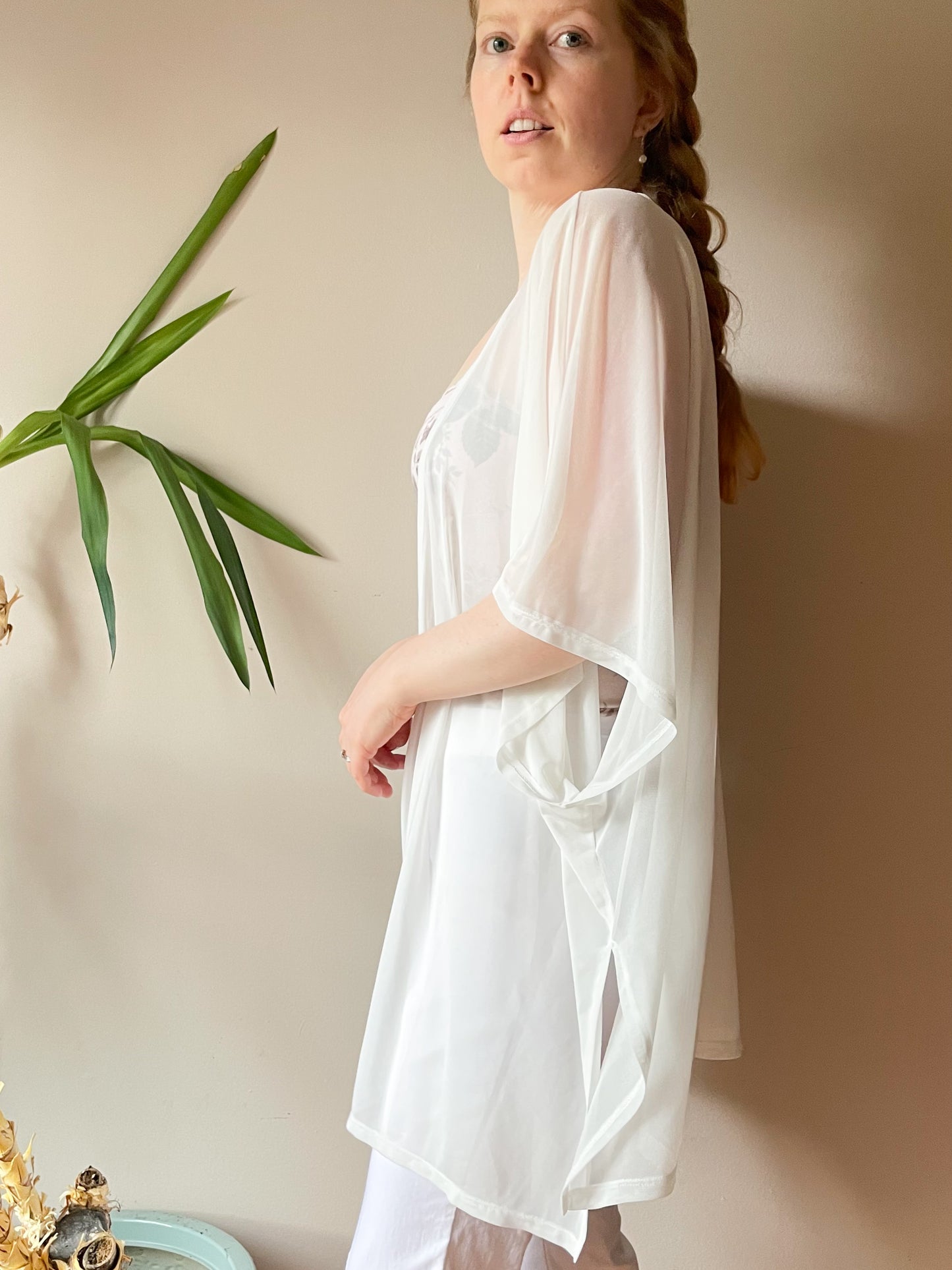 White Sheer Open Cover Up Shawl - One Size