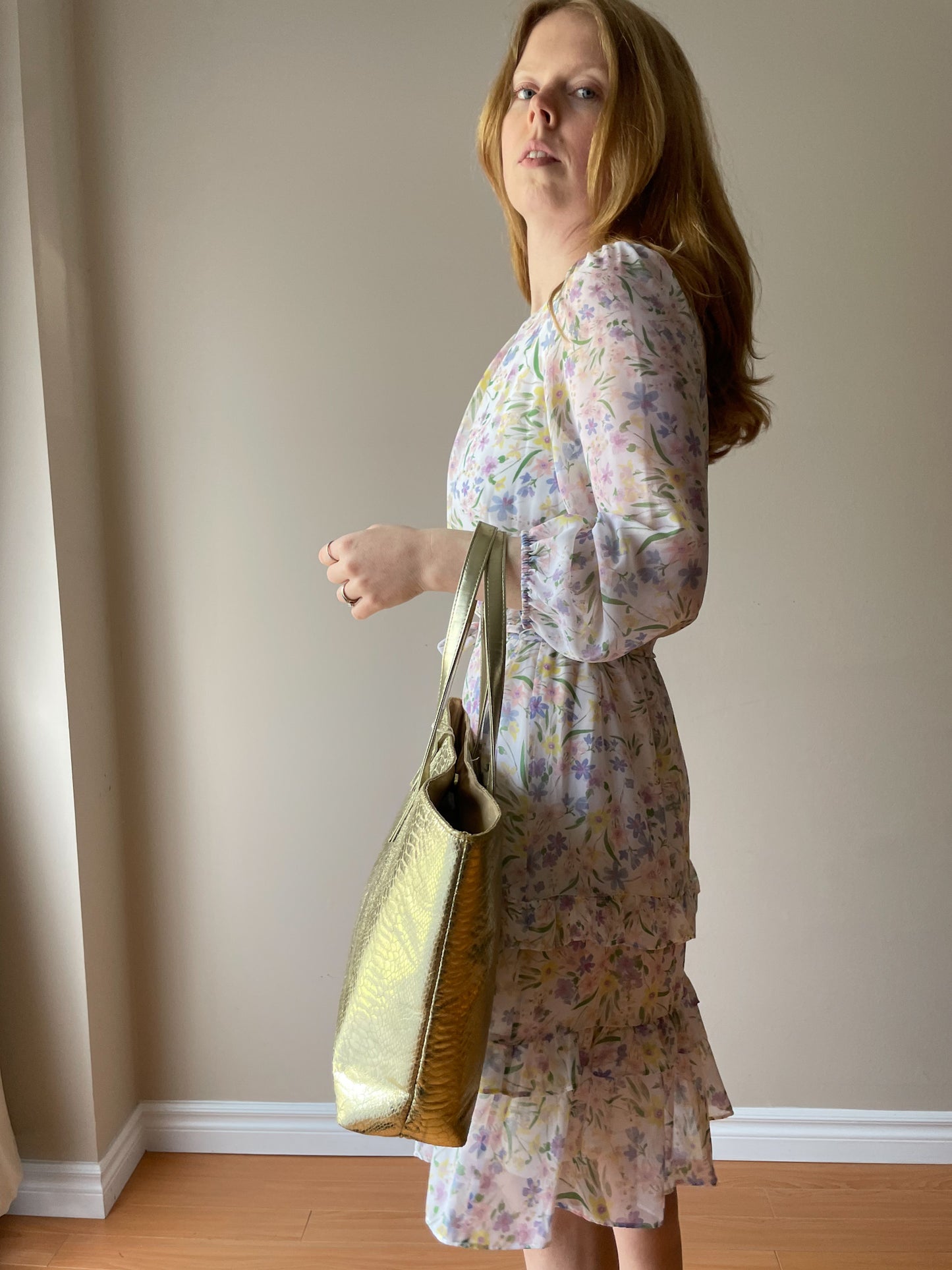 Gold Faux Python Print Tote Bag