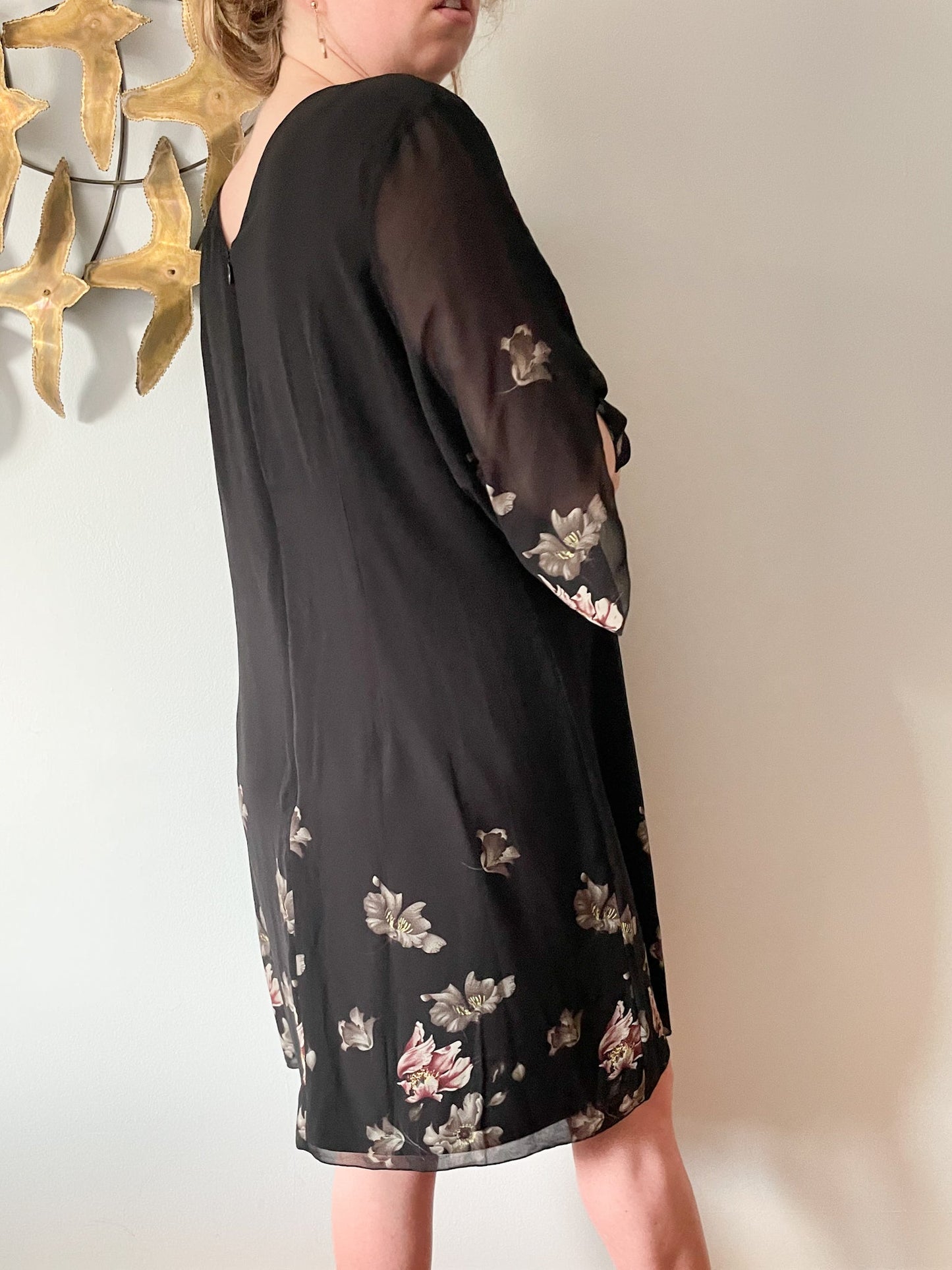 Grace Karin Black Floral Chiffon Slit Sleeve Dress NWT - 2XL