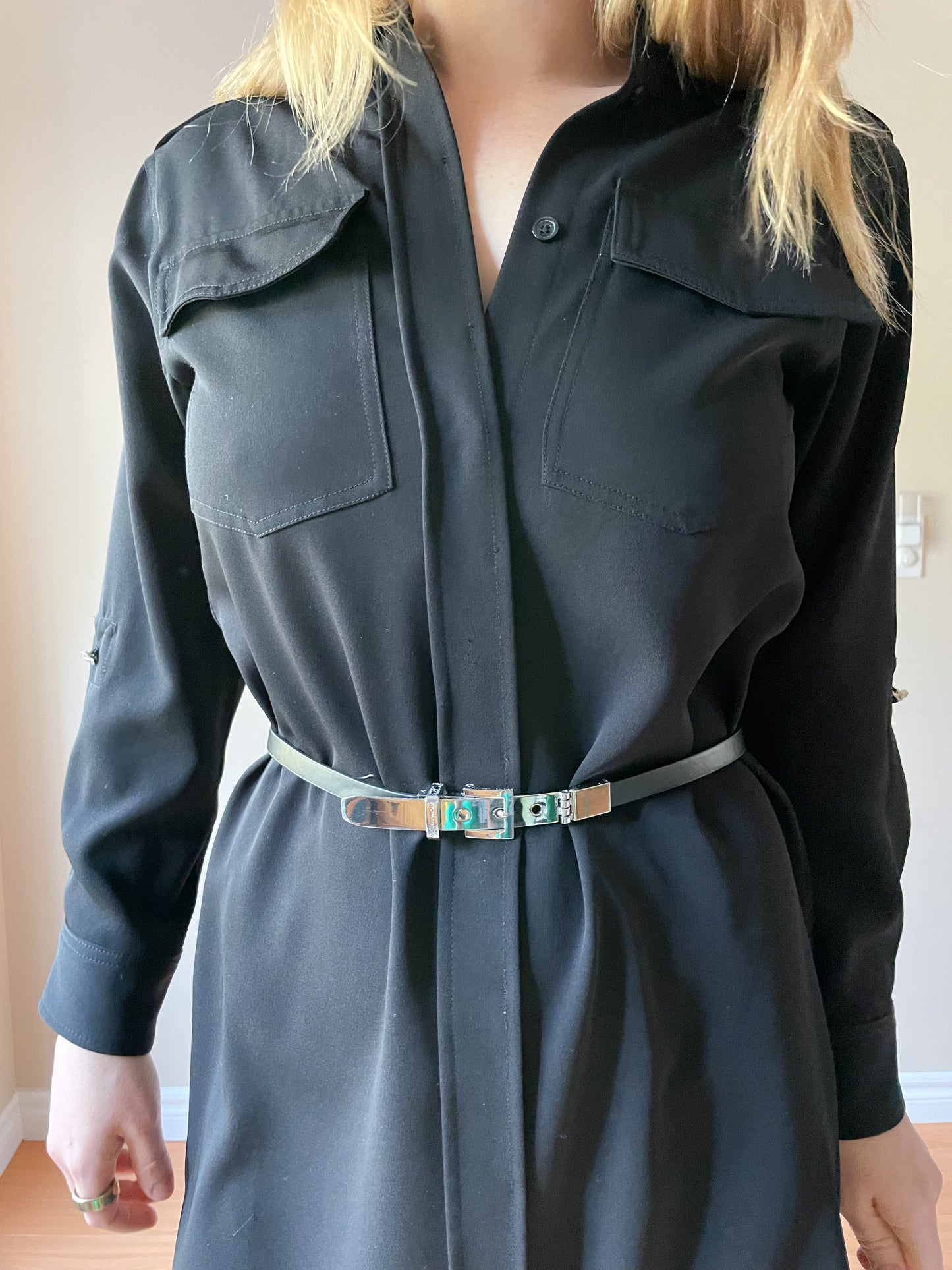 MK Black Button Front Collared Utilitarian Dress - XS