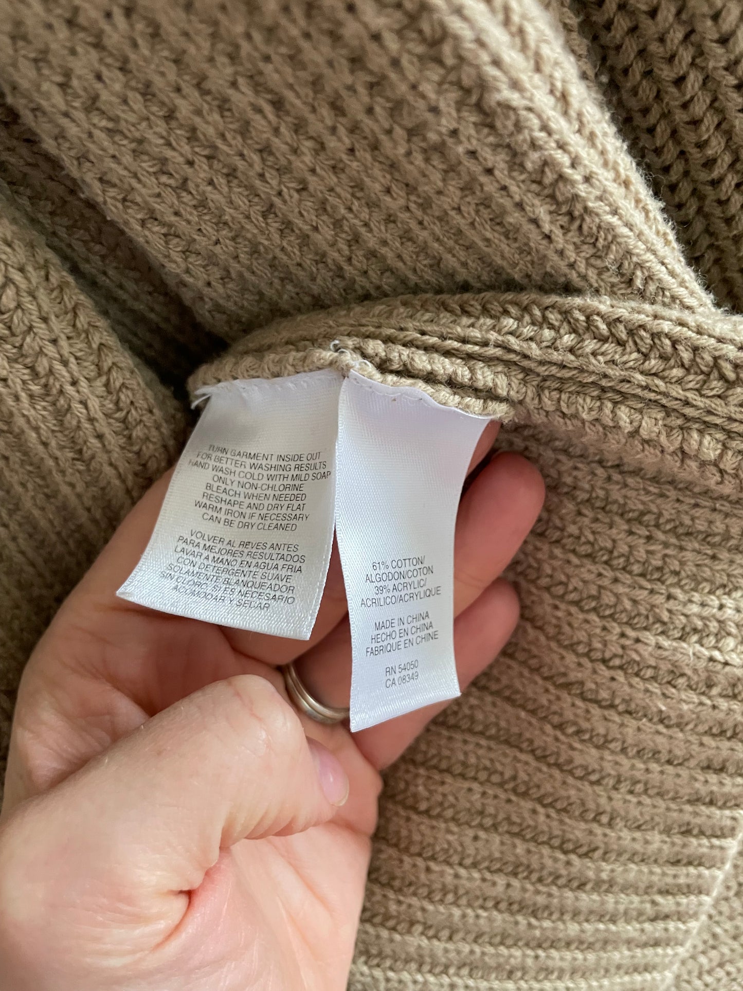 Jones New York Signature Tan Ribbed Knit Open Cardigan Sweater – XL
