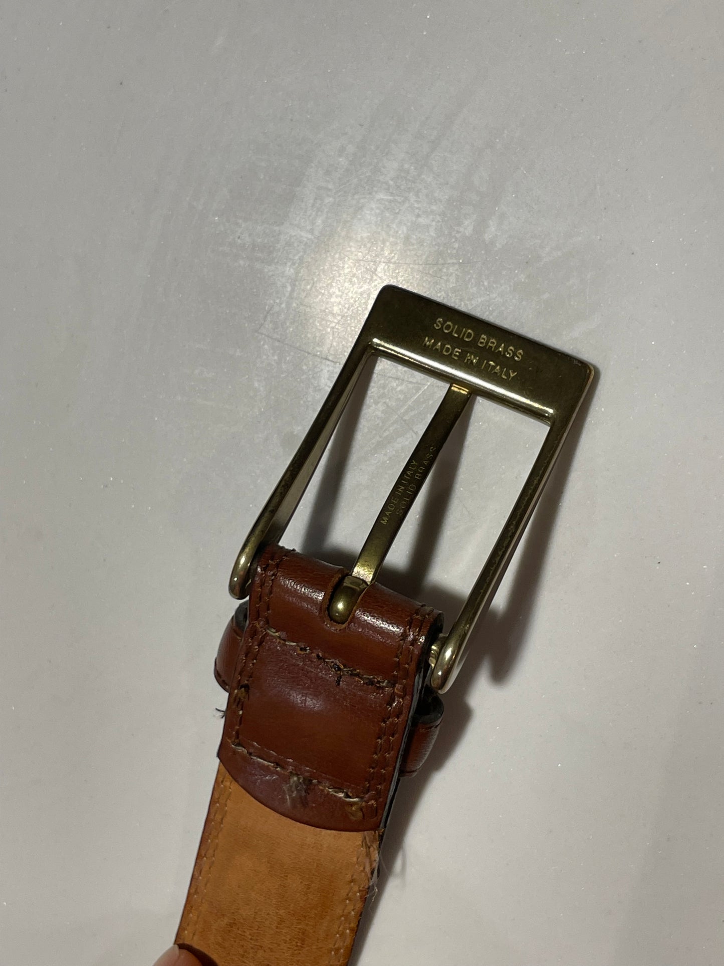 Italian Brown Leather Belt with Solid Brass Buckle – Size 44 / 110