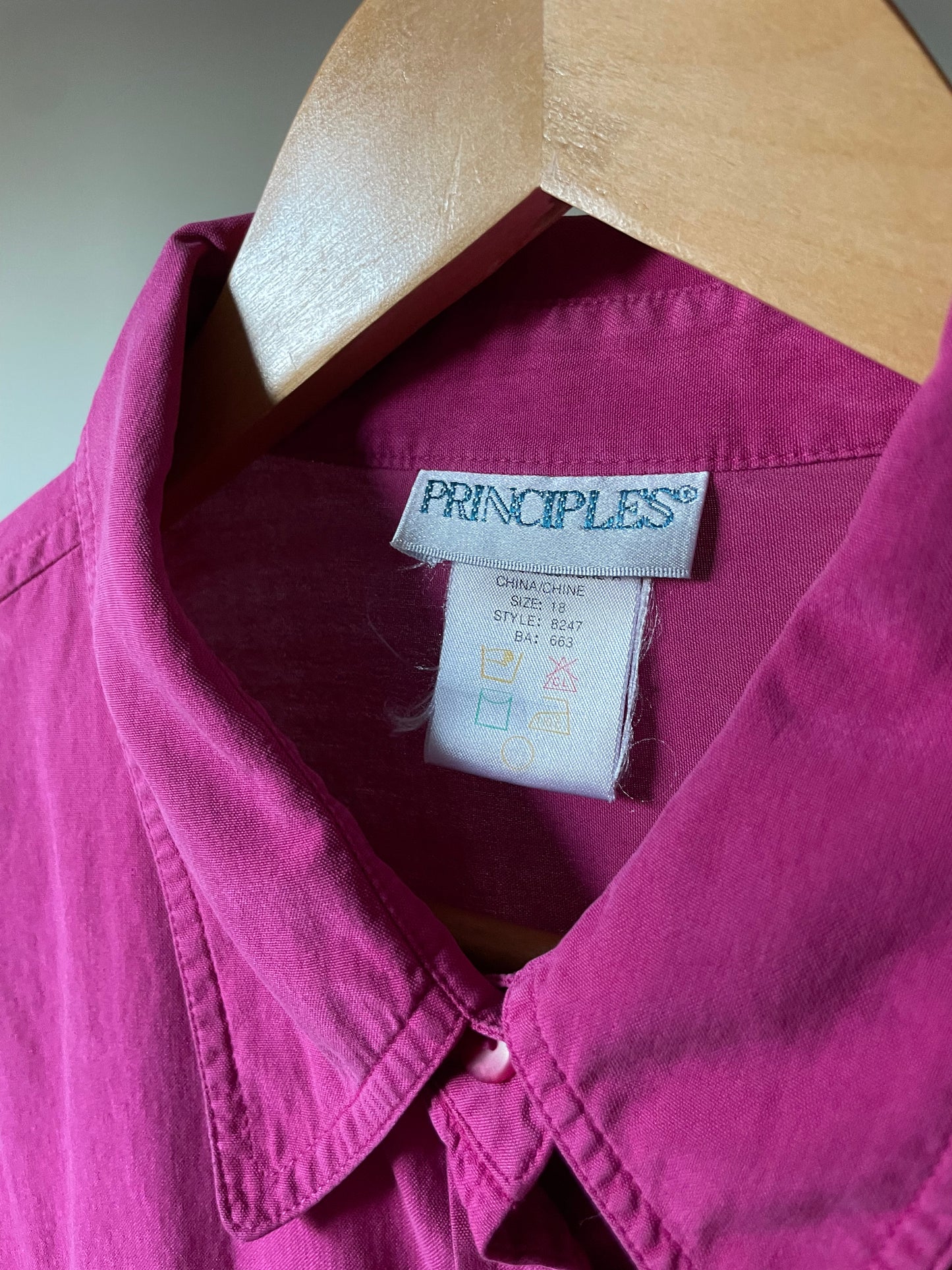Vintage Principles Bright Fuchsia 100% Silk Button-Up Shirt – Medium