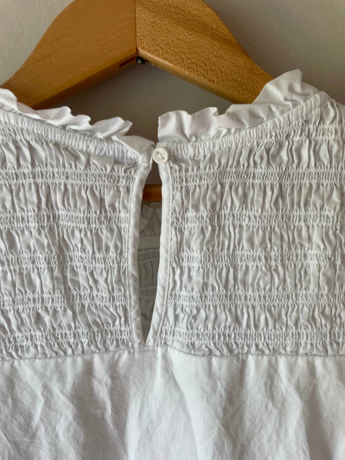 White Eyelet Ruffle Smocked Cotton Babydoll Dress - XL