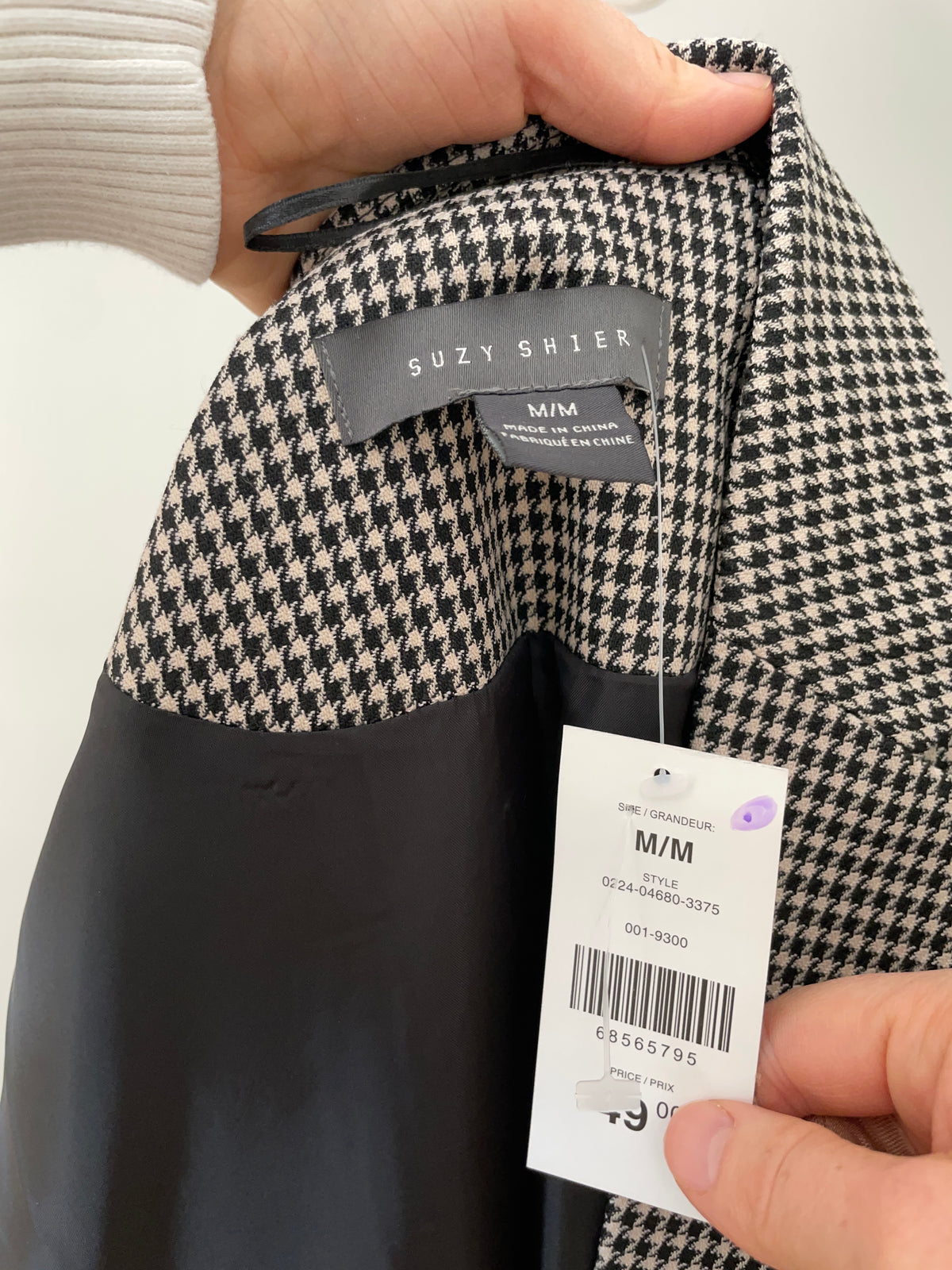 Suzy Shier Black & Cream Houndstooth Longline Vest – Medium NWT