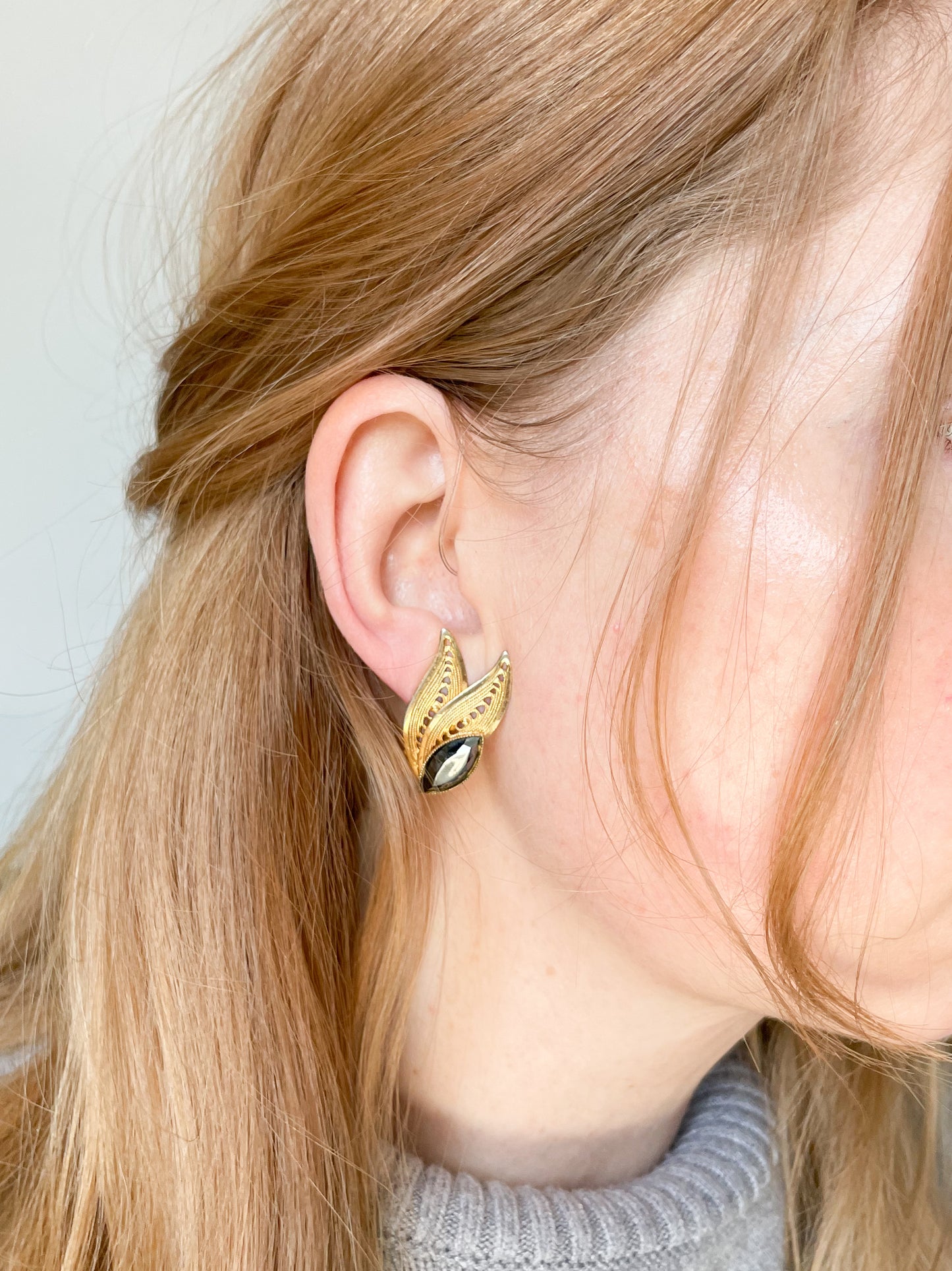 Gold Leaf Hematite Clip On Earrings