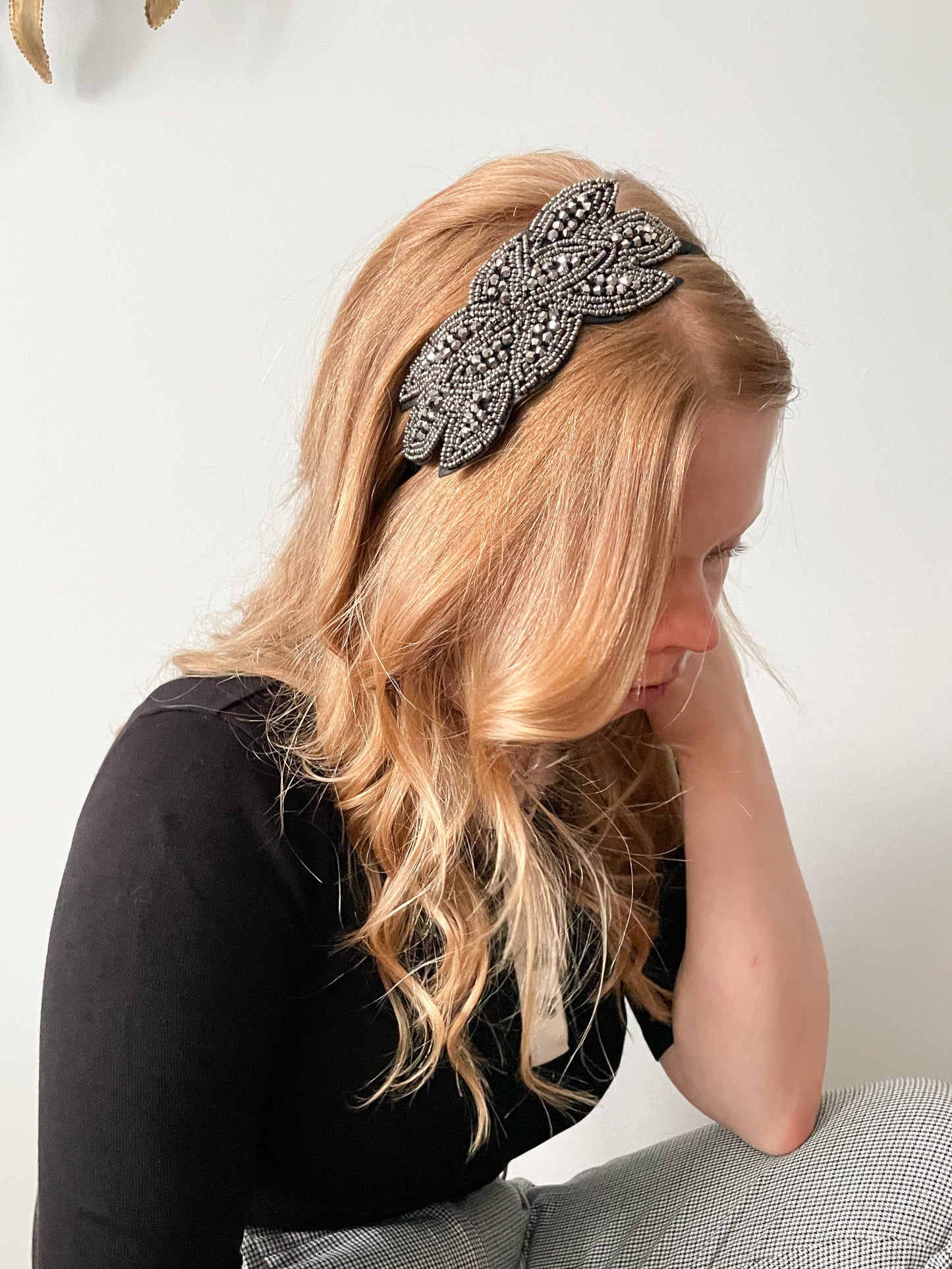 Silver Black Beaded Gatsby Flapper Fascinator Headband