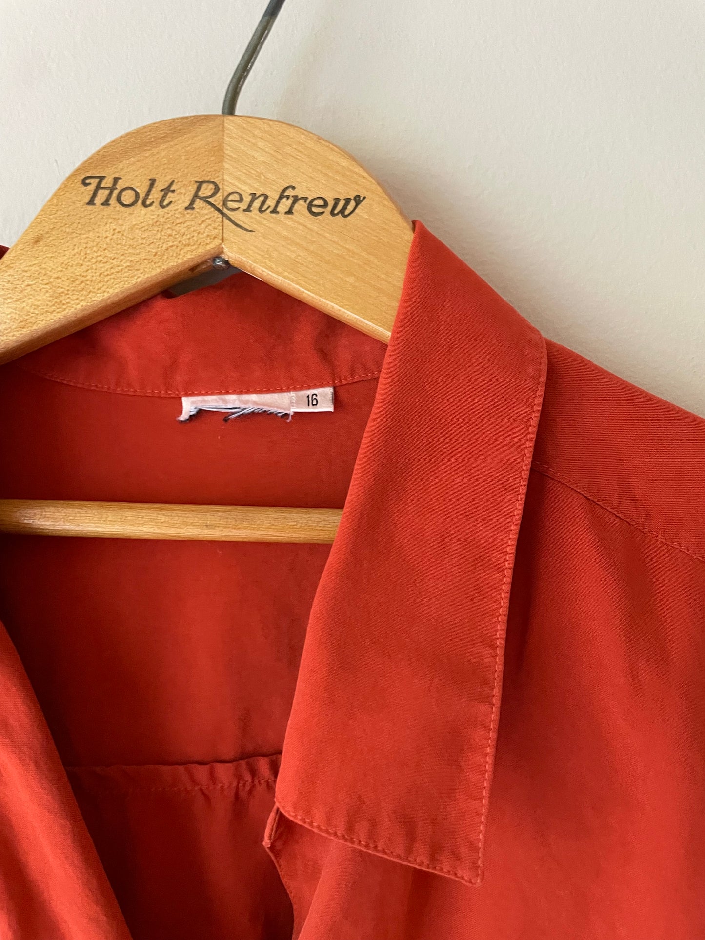 Rust Red 100% Silk Button-Up Blouse – Size 16