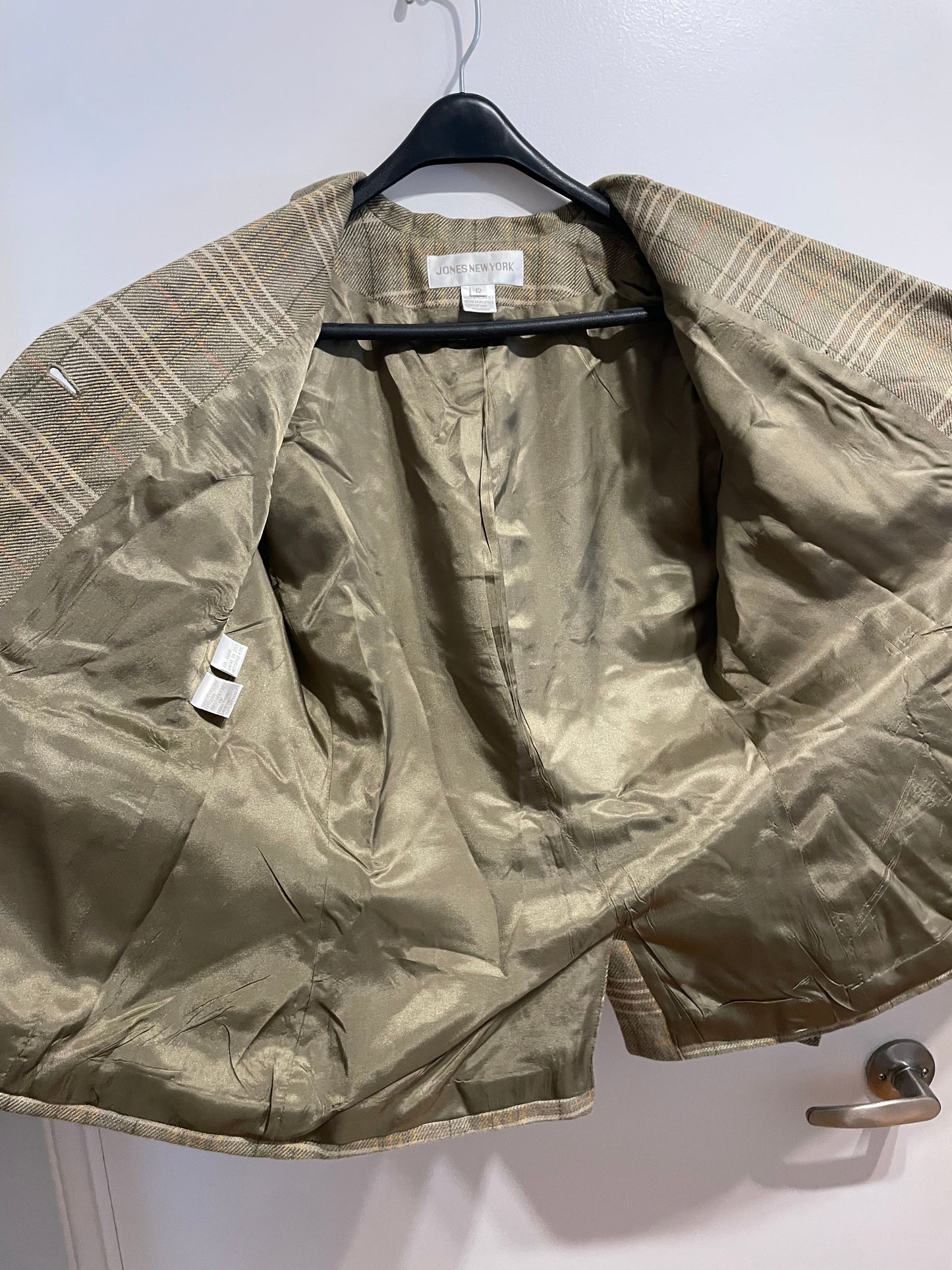 Jones New York Olive Plaid Linen Blend Blazer – Size 12