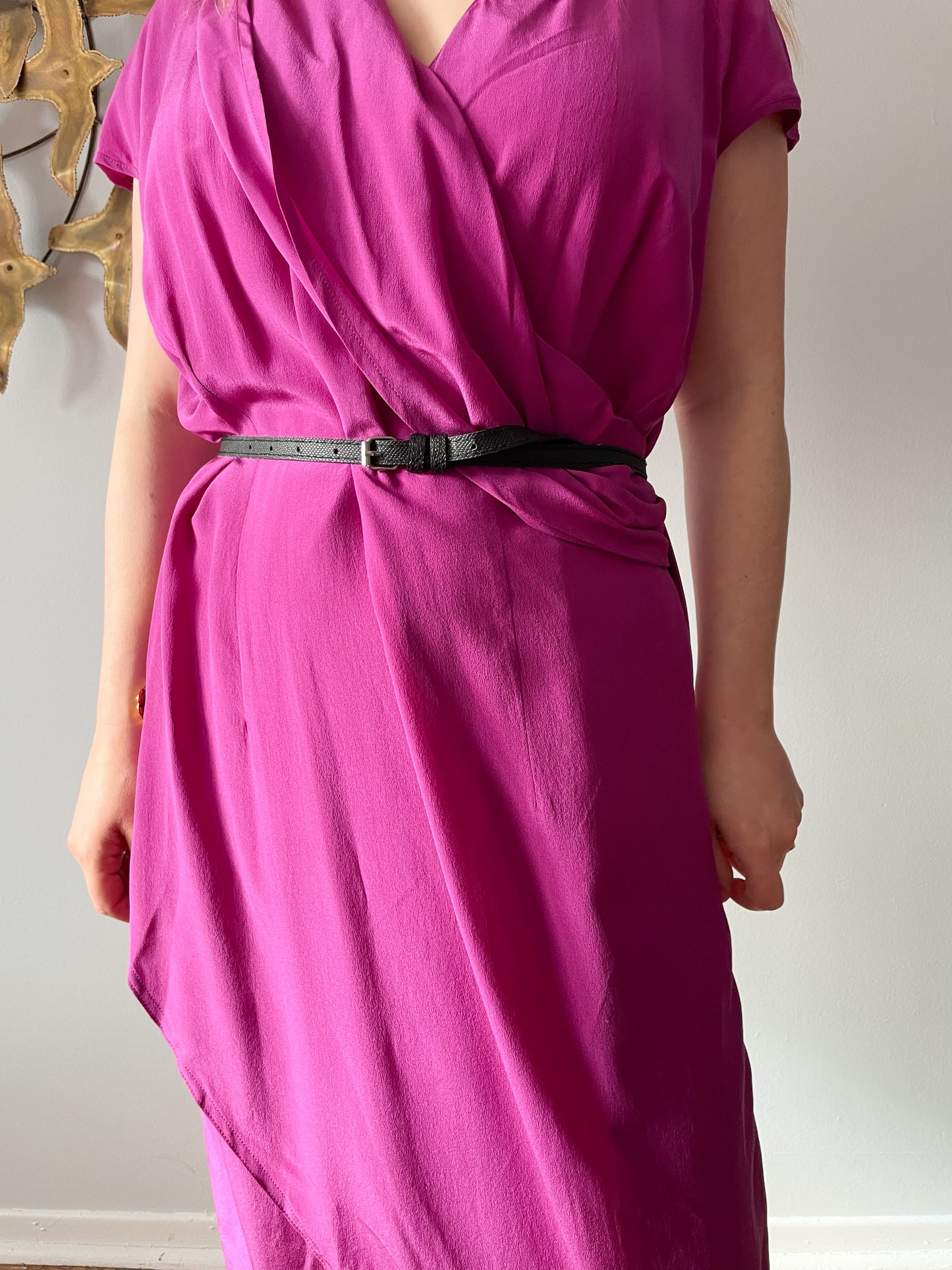 Chére Marie Magenta Wrap Style Silk Midi Dress NWT - L/XL