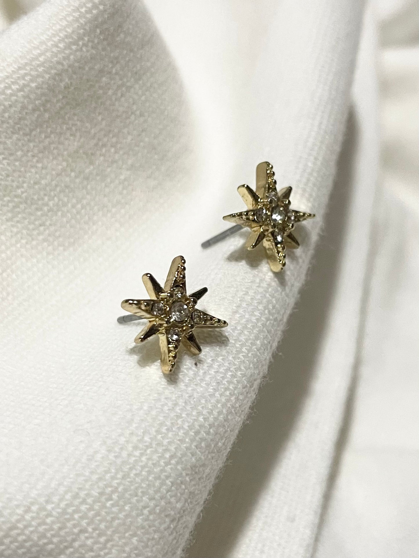 Gold Tone Crystal Starburst Stud Earrings