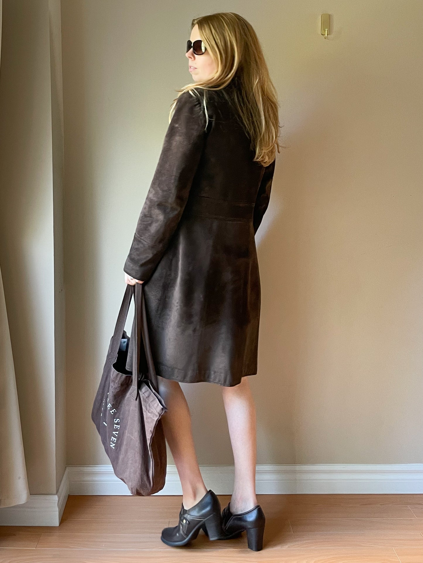 M&S Chocolate Brown Genuine Suede Mid Length Jacket - S/M