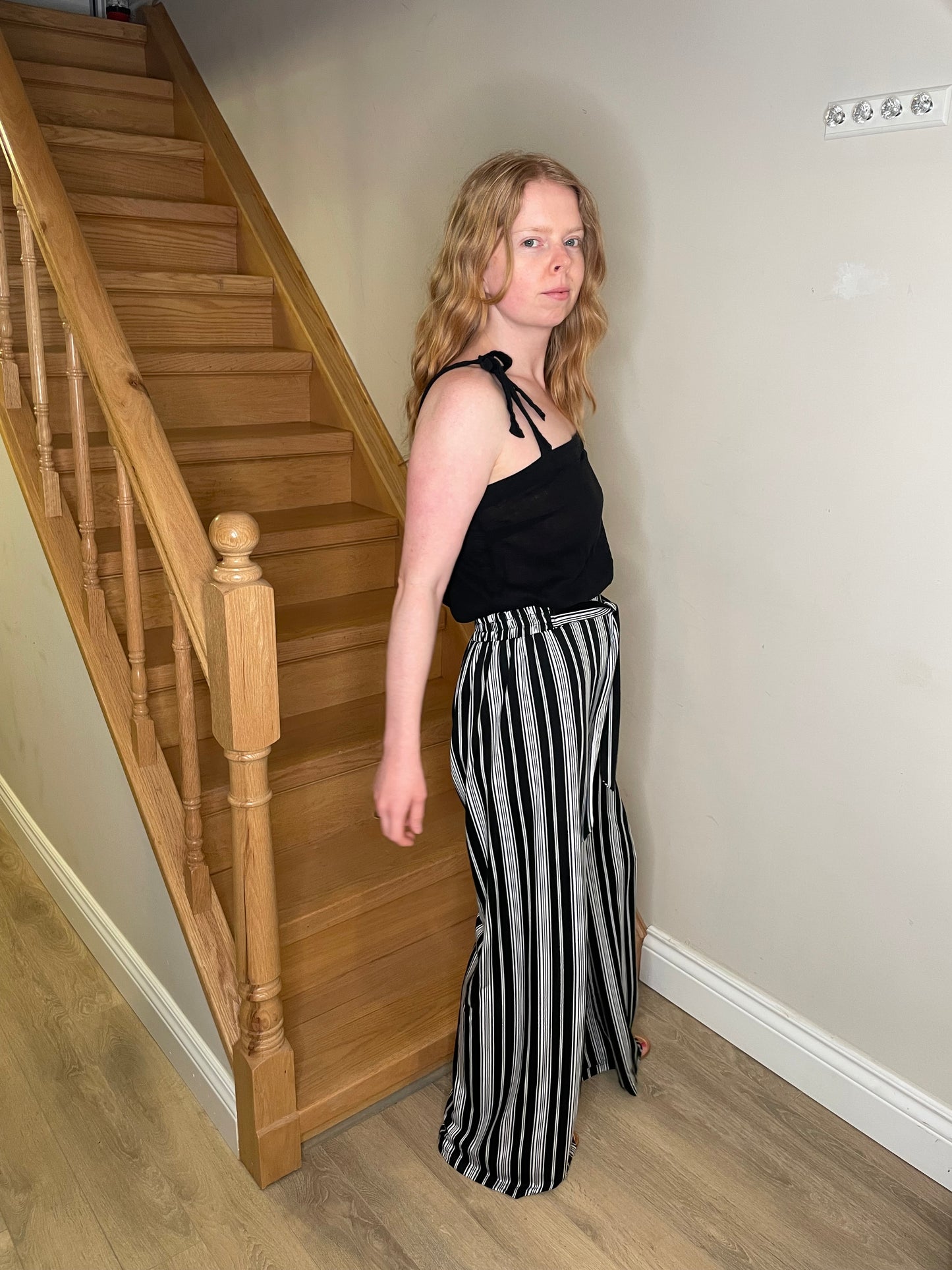 Marvella Black & White Striped Wide-Leg Pants – Size Small/Medium