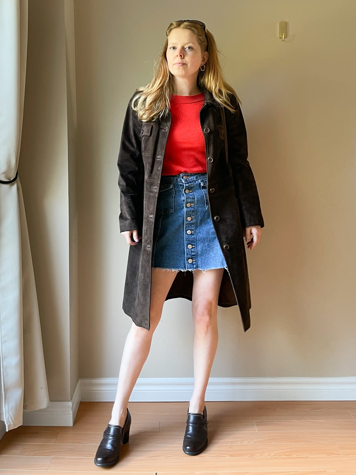 M&S Chocolate Brown Genuine Suede Mid Length Jacket - S/M