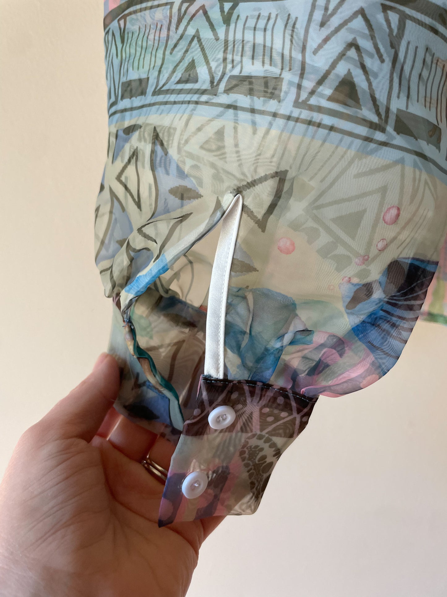 Sheer Geometric Ocean Print Blouse – Medium
