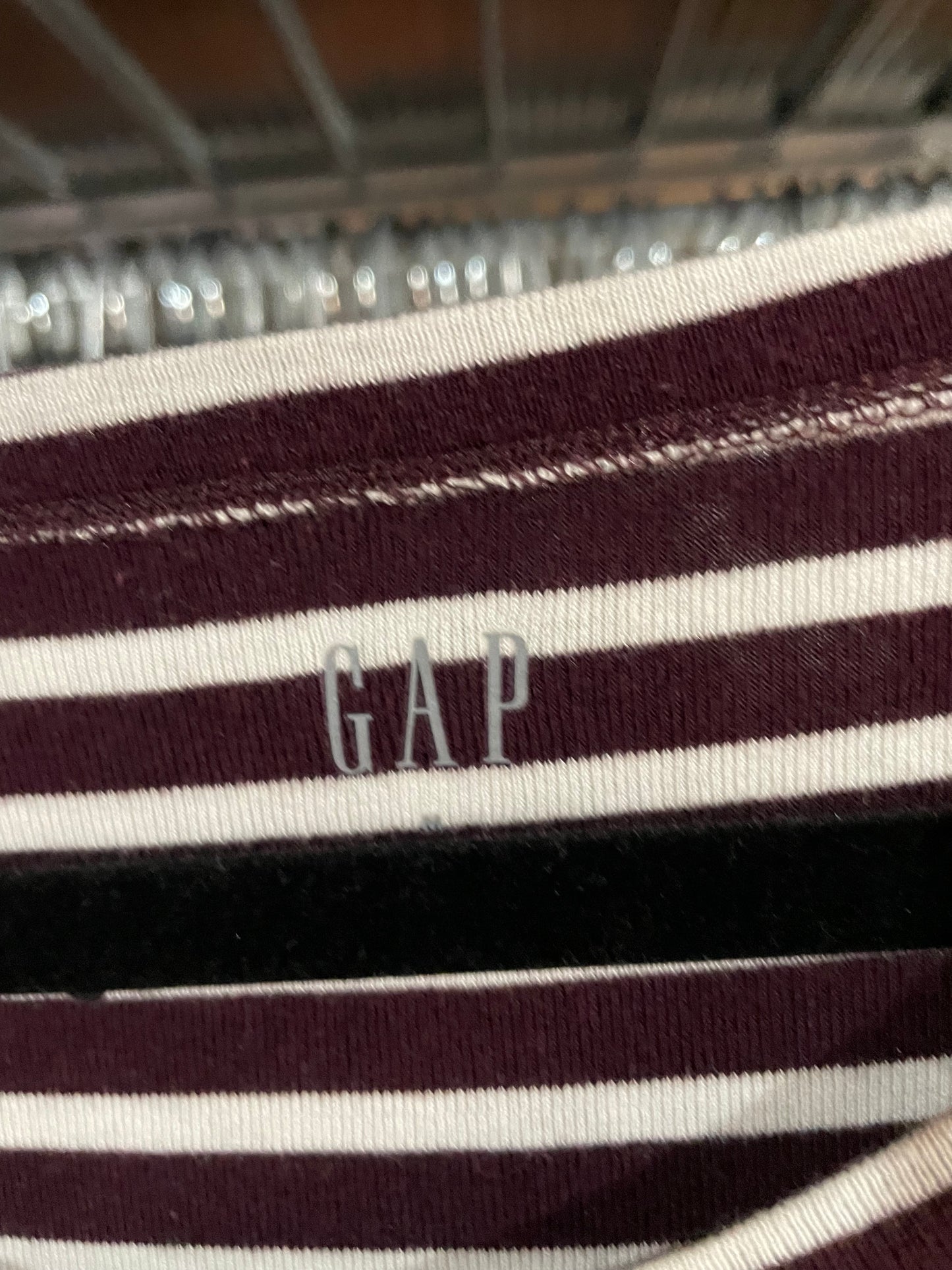 Gap Burgundy & Cream Striped Boatneck Long-Sleeve Top – Medium