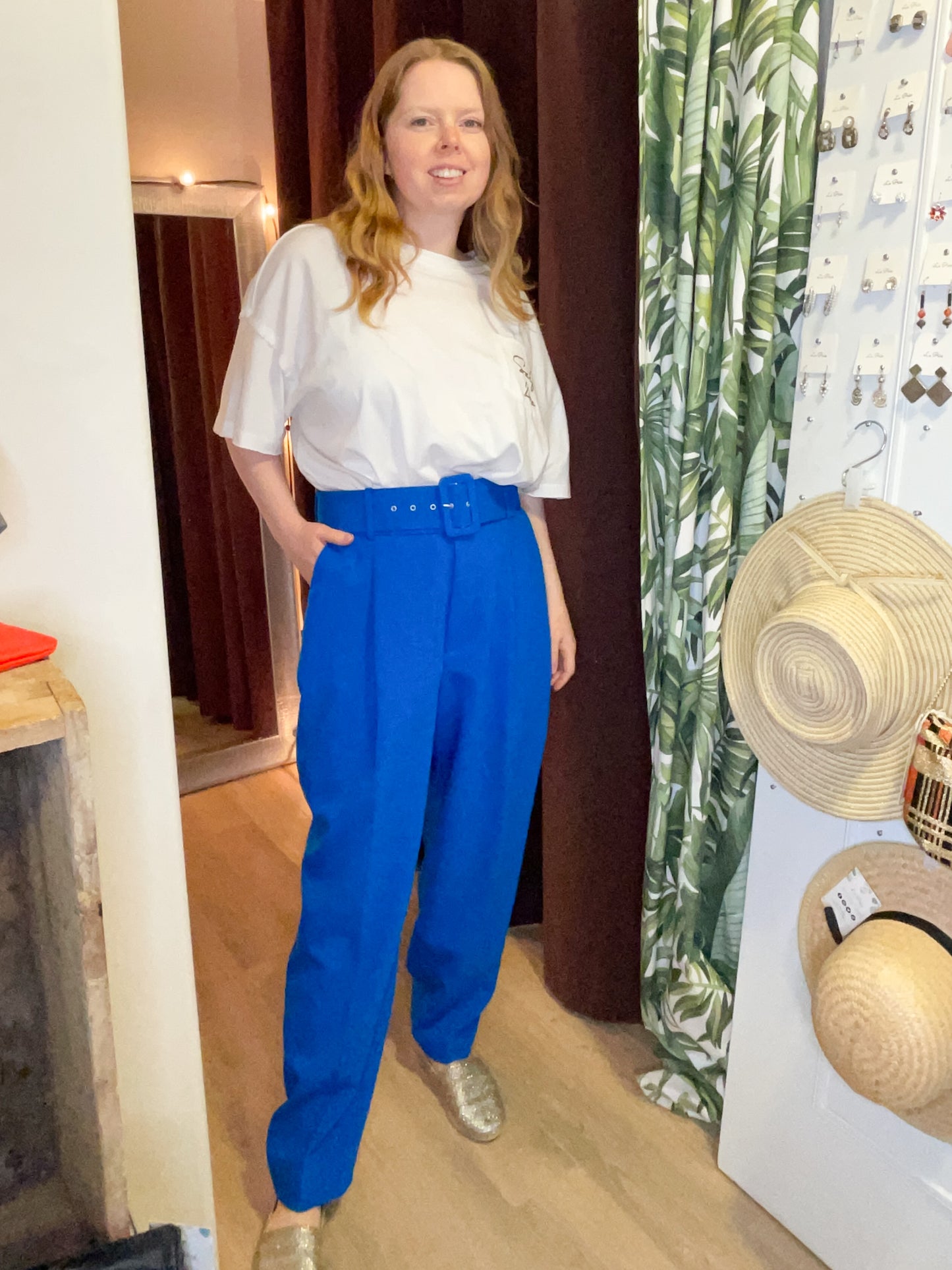 Zara Blue Wide Leg Trousers with Belt - Medium