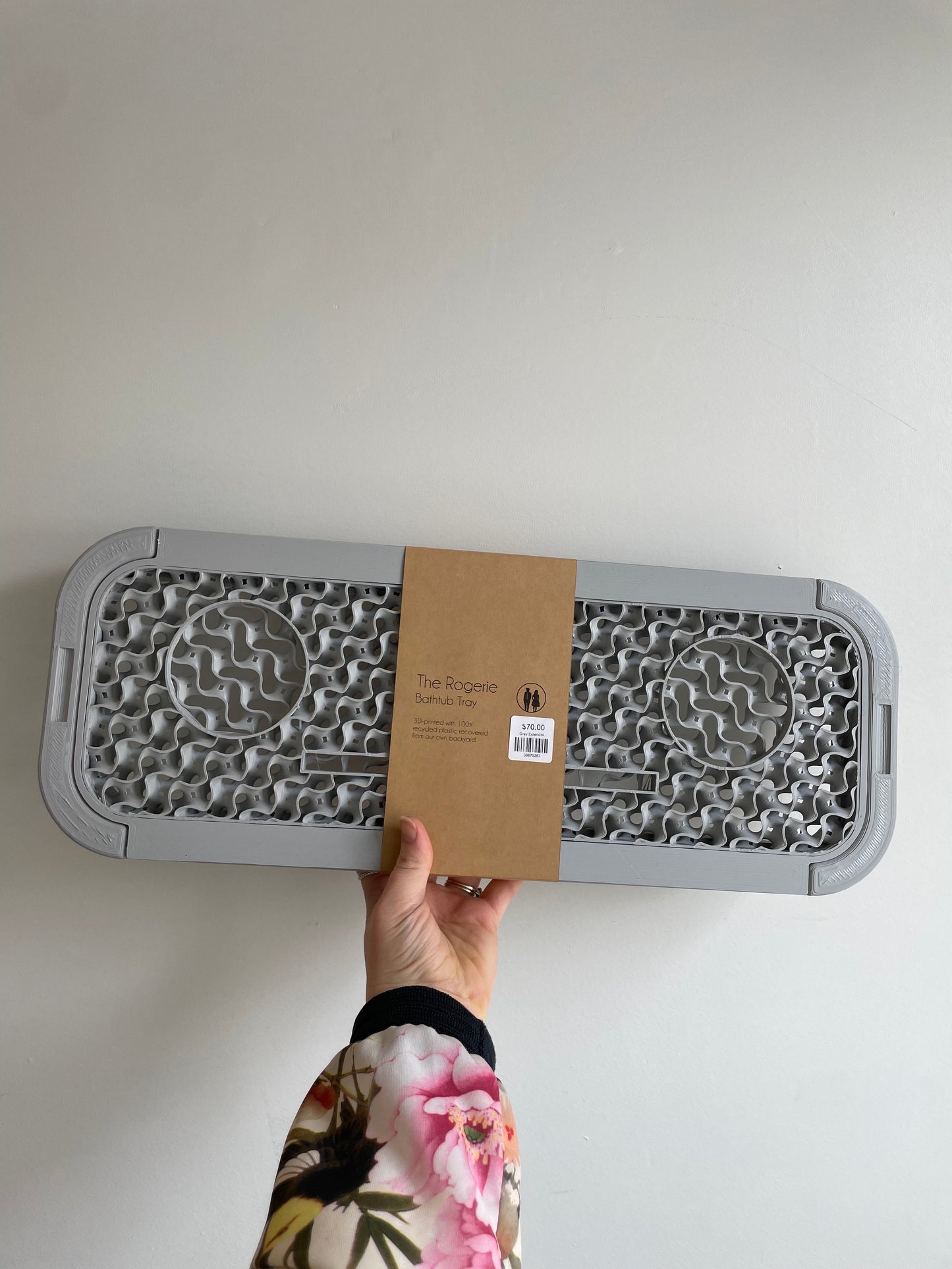 Grey Extendible Bathtub Tray - 100% Recycled Plastic