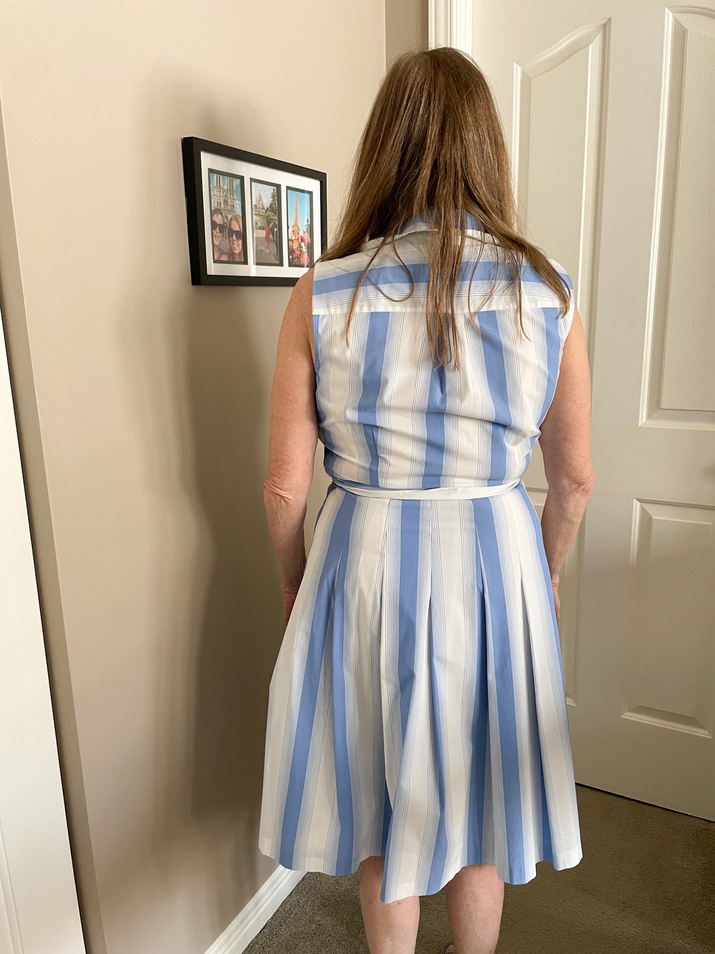 Ivanka Trump Blue & White Striped Fit-and-Flare Wrap Dress NWT - Size 10