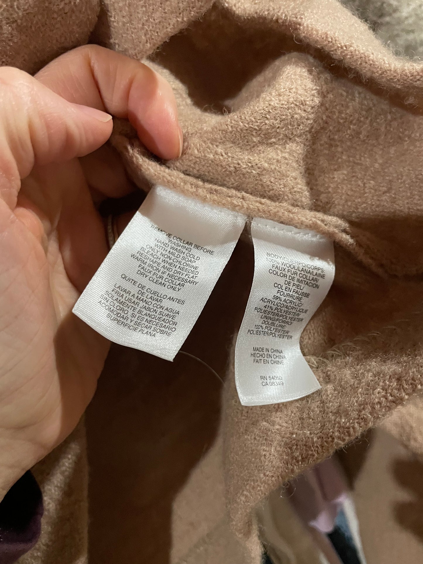 Jones Wear Camel Wool Jacket with Detachable Faux Fur Collar NWT – Medium