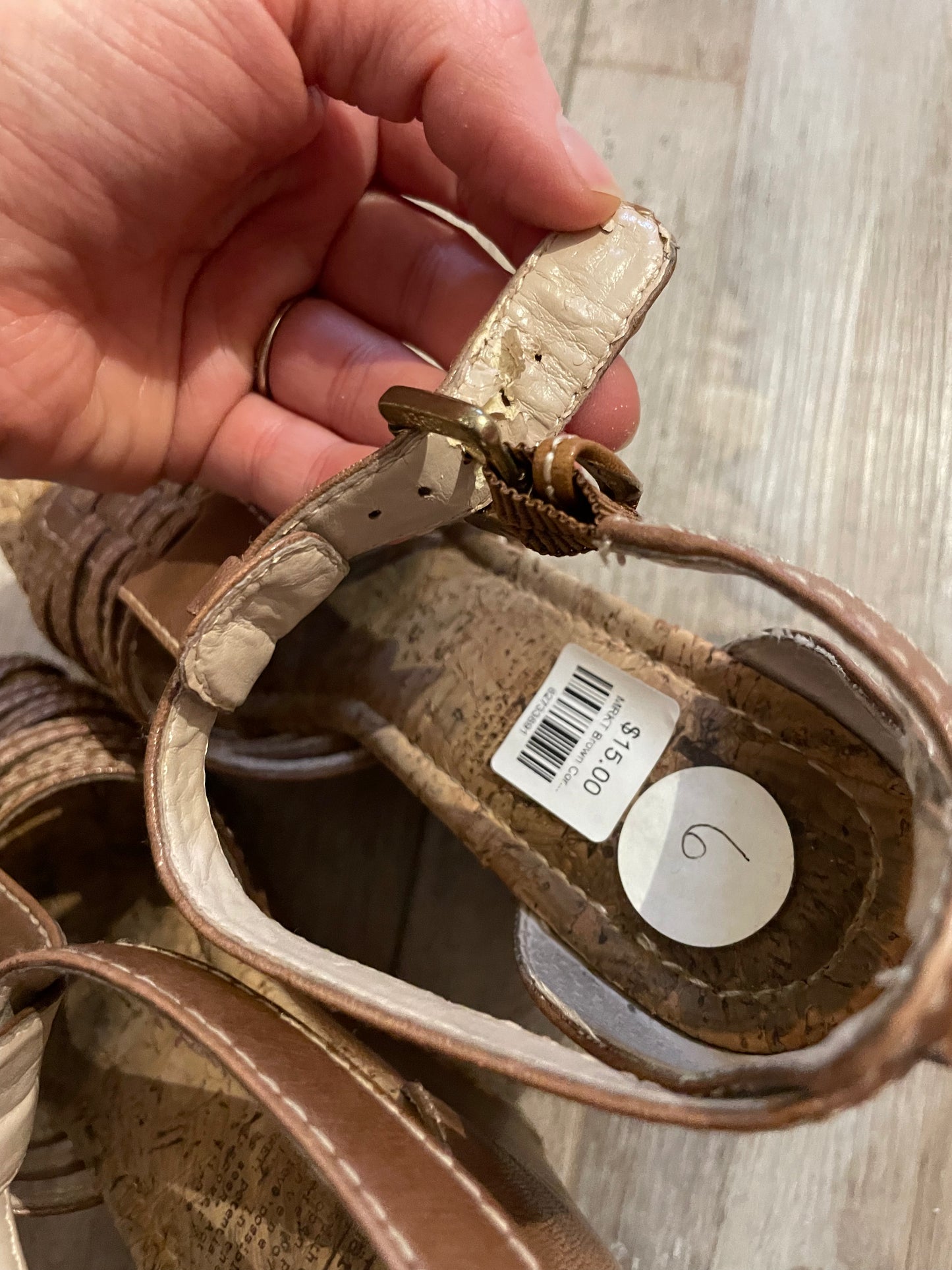 MRKT Brown Cork + Leather Platform Wedge Sandals - Size 6