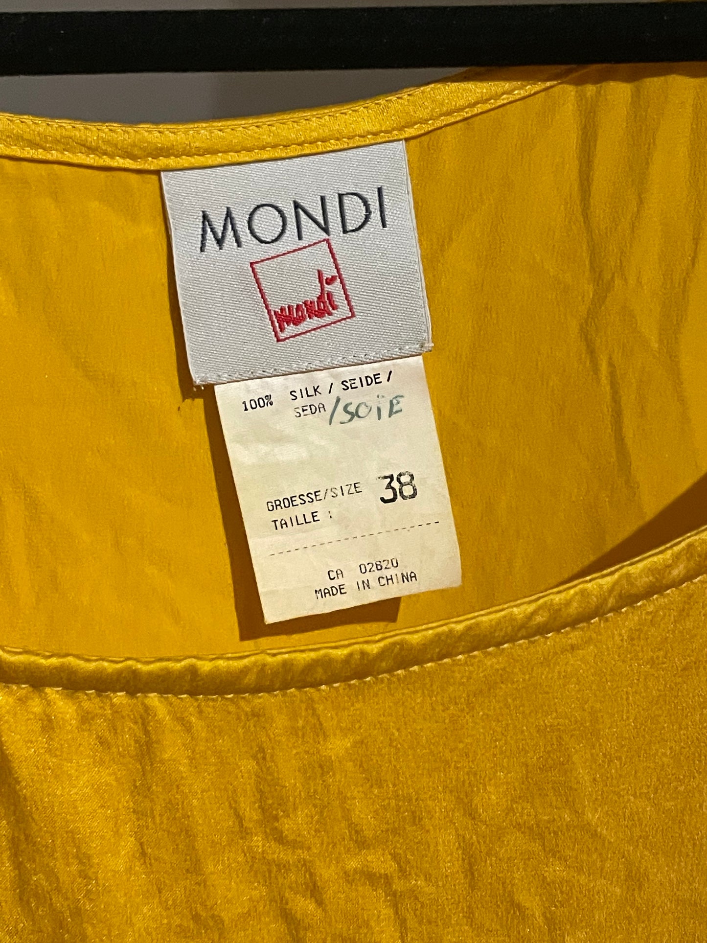 Mondi Vintage Golden Yellow 100% Silk Extra-Long Tank Top – Size Medium