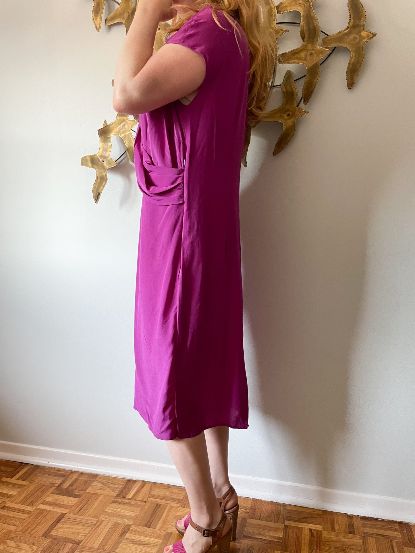 Chére Marie Magenta Wrap Style Silk Midi Dress NWT - L/XL