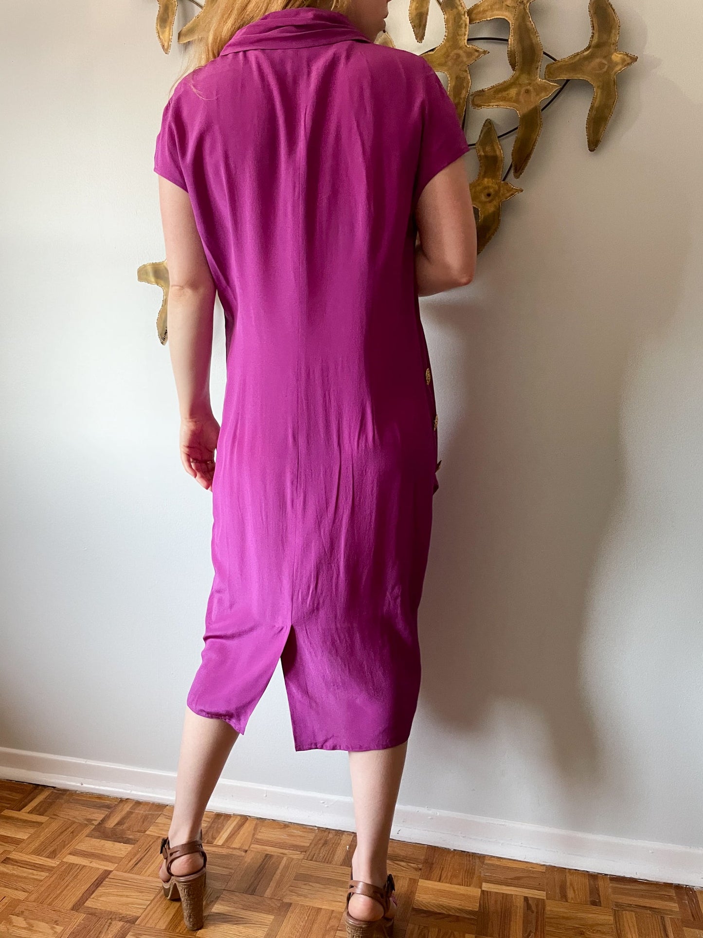 Chére Marie Magenta Wrap Style Silk Midi Dress NWT - L/XL