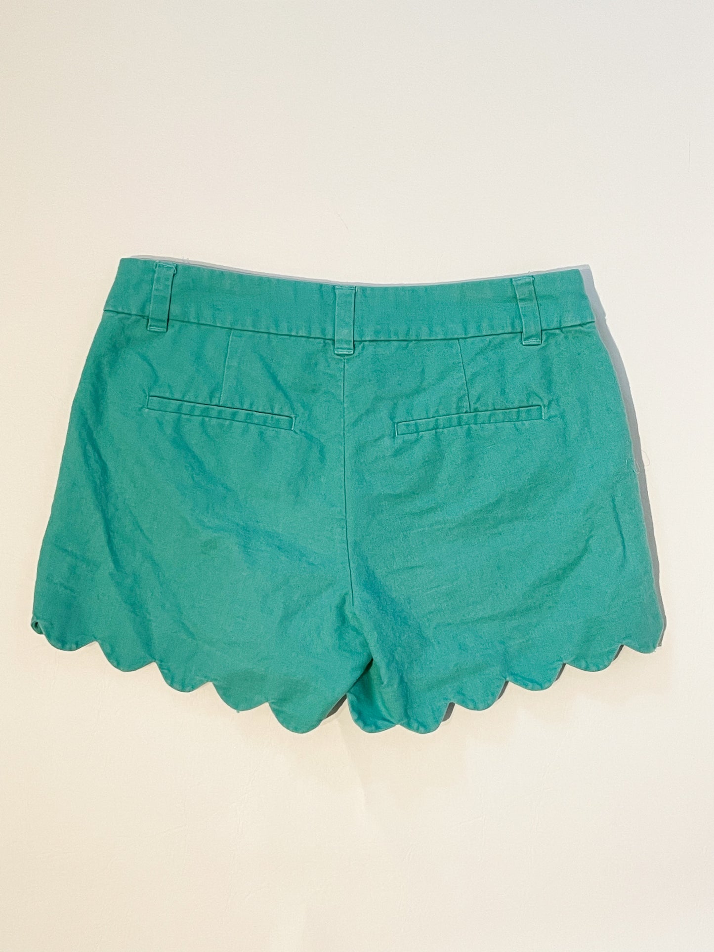 J. Crew Green Scalloped Linen Cotton Shorts - Size 00