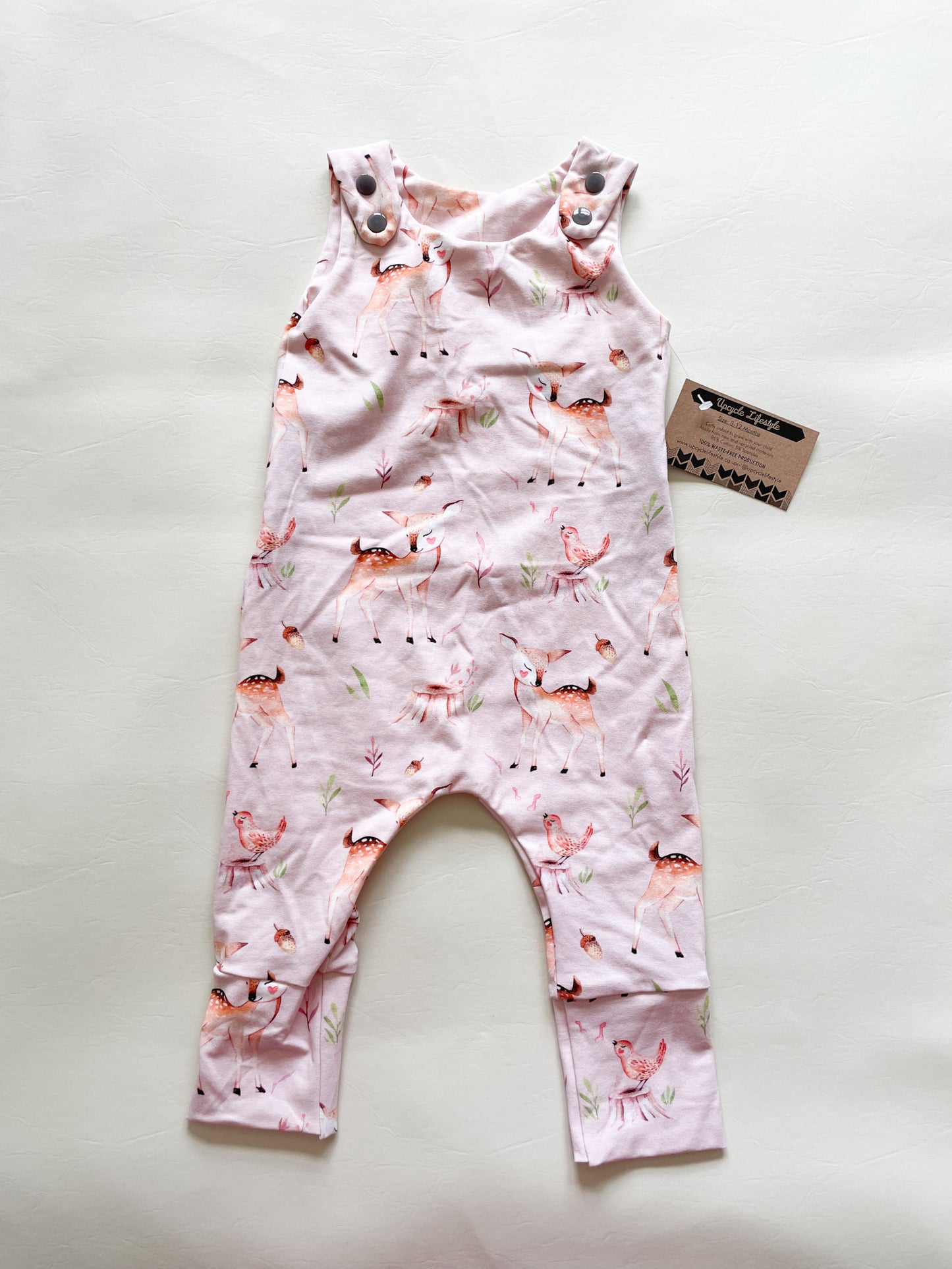 Light Pink Deer Woodland Grow-With-Me Baby Jumpsuit - 3 - 12 Months