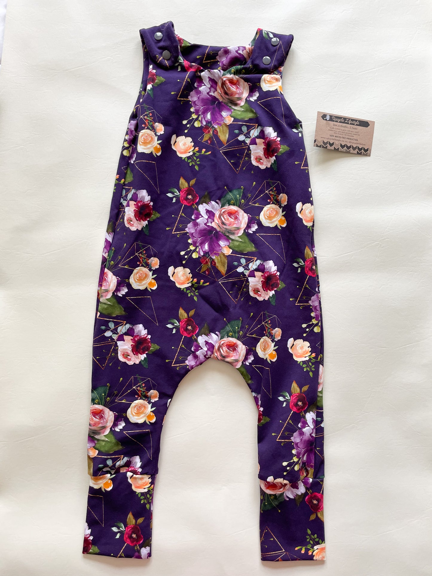 Dark Floral Geometric Grow-With-Me Toddler Jumpsuit - 6 Months to 3 Years