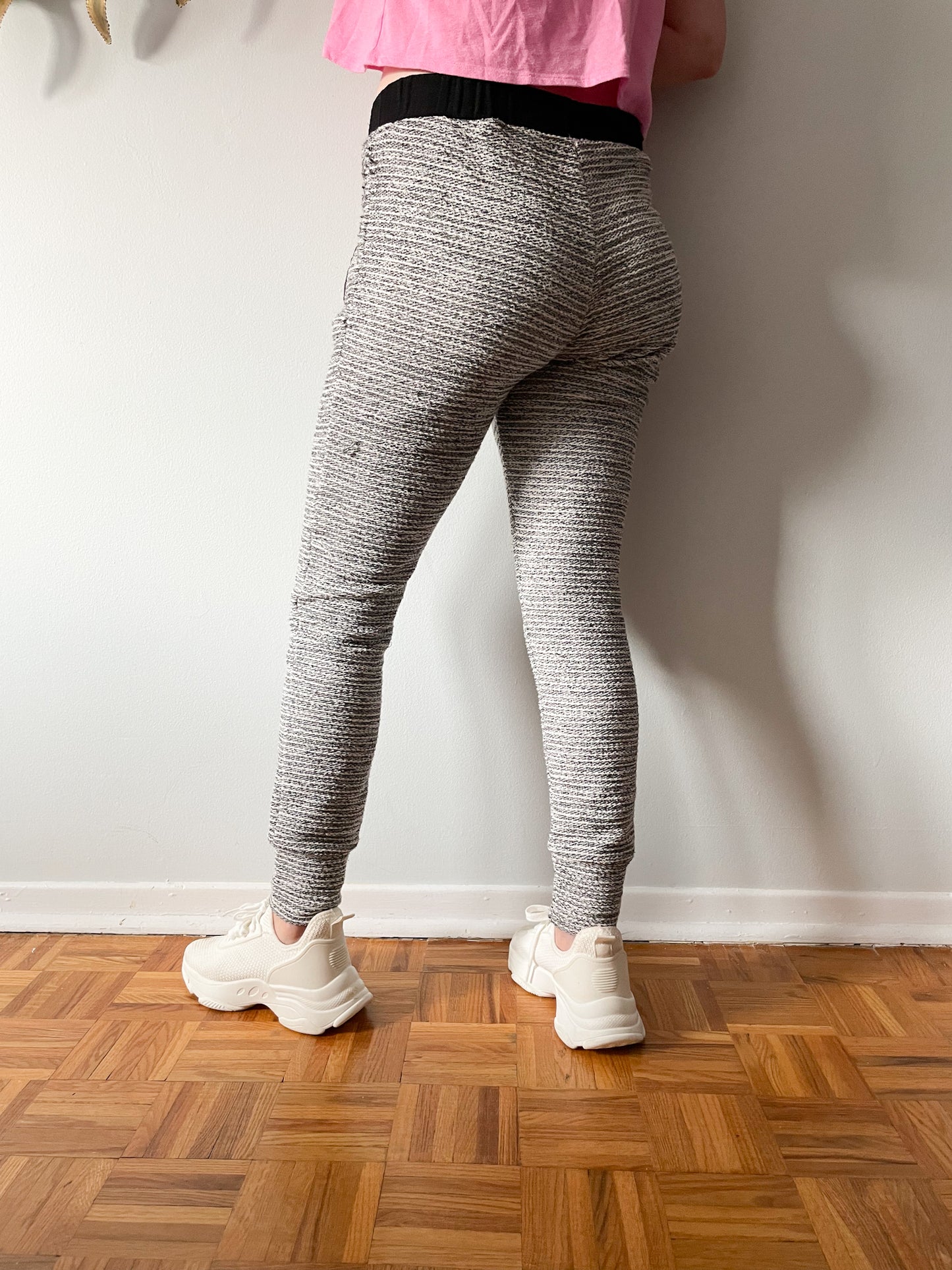Covet Grey Tweed Striped Metallic High Rise Jogger Pants - Medium