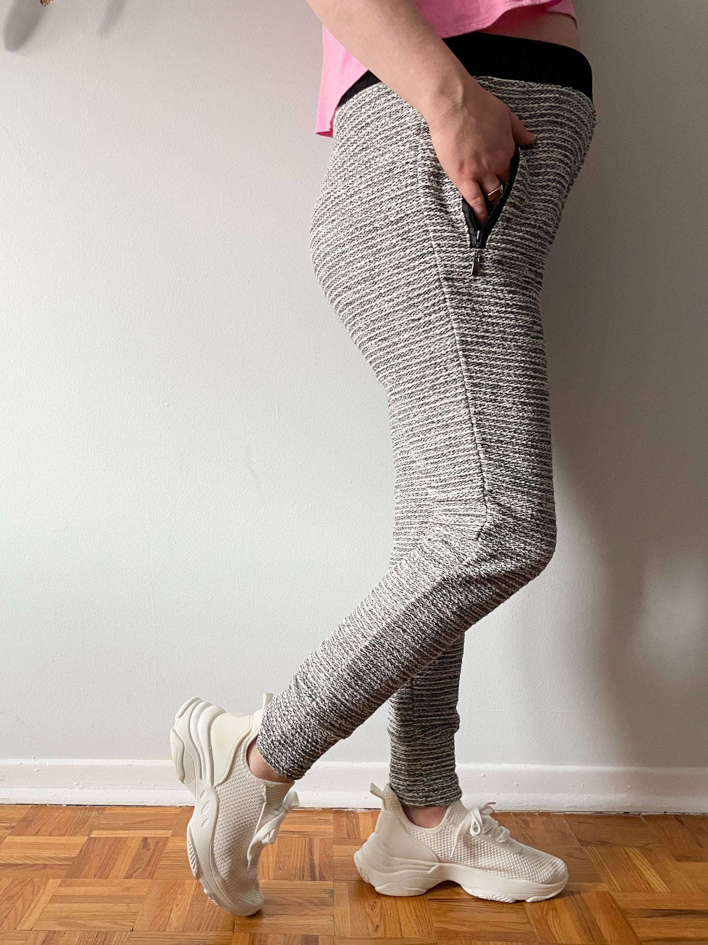 Covet Grey Tweed Striped Metallic High Rise Jogger Pants - Medium
