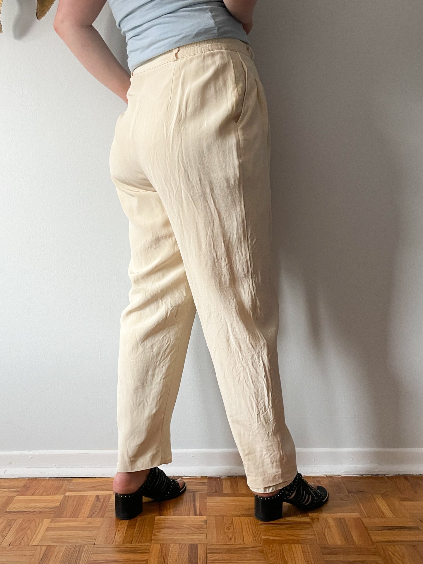 Vintage Bianca Nygard Cream 100% Silk High Rise Trouser Pants - Size 12