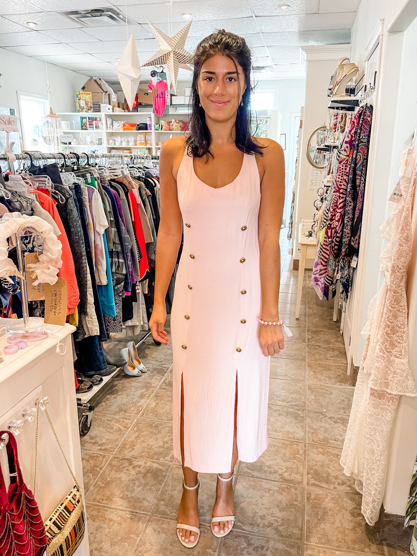 Vintage Beechers Brook Baby Pink Button Slit Midi Dress - S/M