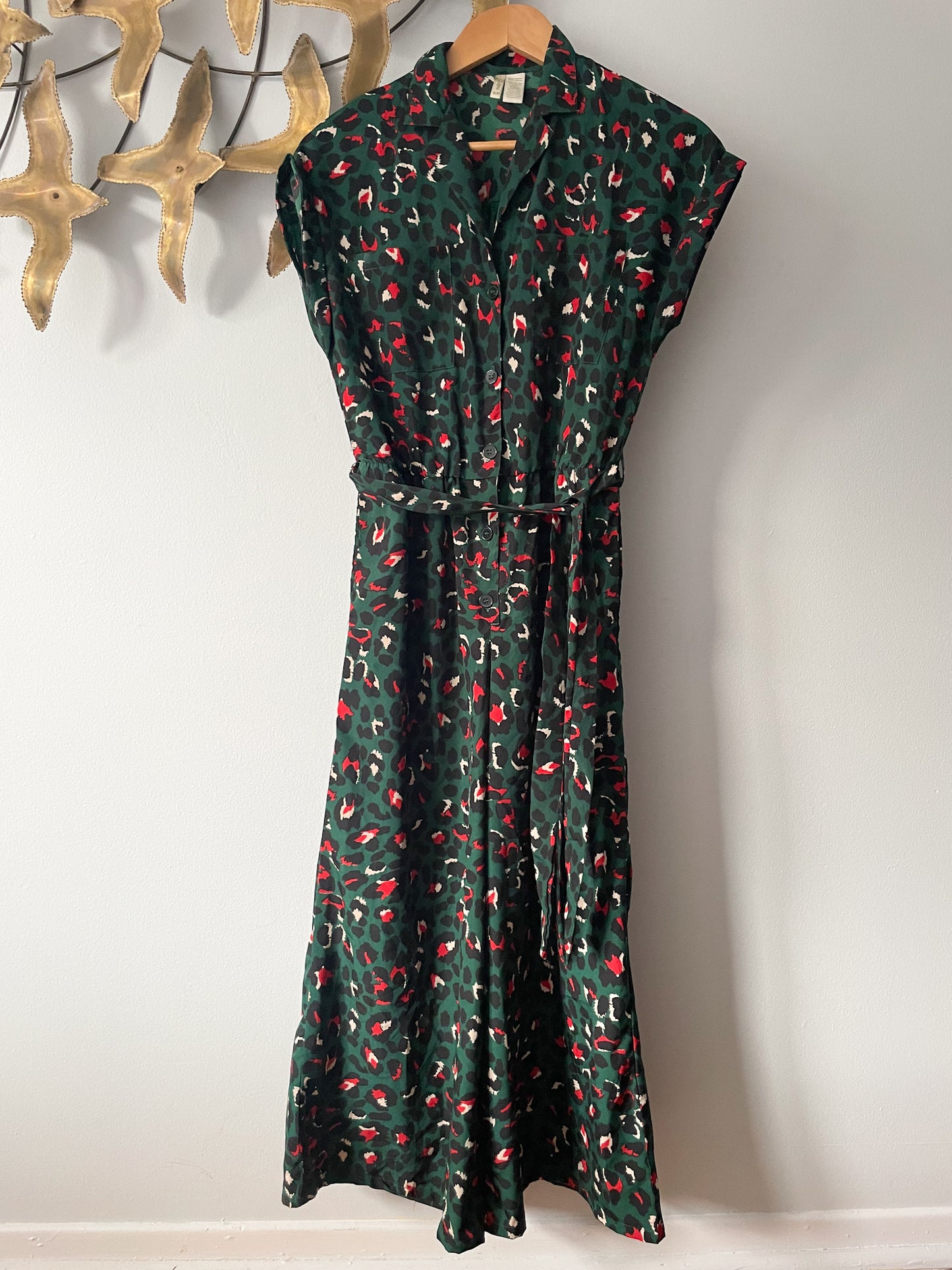 Japna Forest Green Red Leopard Print Cropped Palazzo Jumpsuit - Small