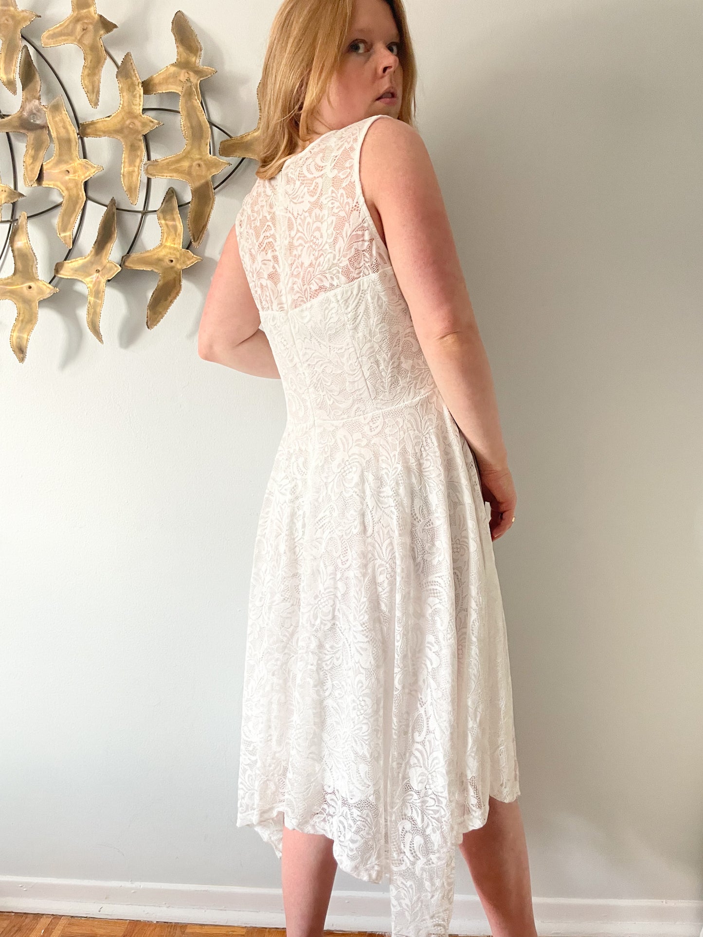 MeetJen White Lace Sleeveless Asymmetrical Hem Fit Flare Dress NWT - 3XL