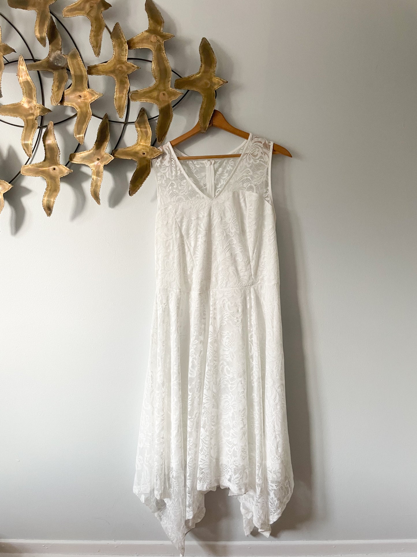 MeetJen White Lace Sleeveless Asymmetrical Hem Fit Flare Dress NWT - 3XL