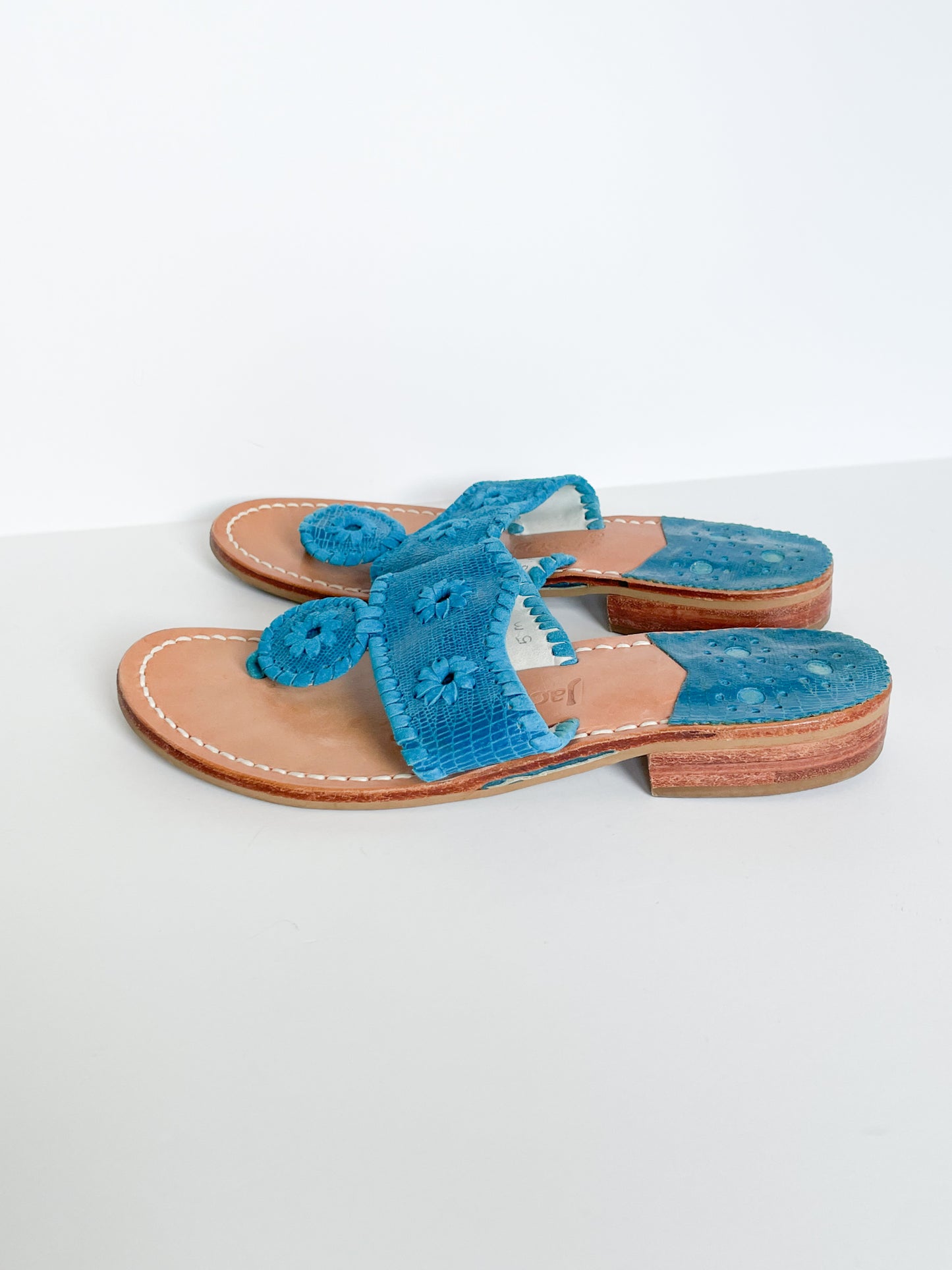 Jack Rogers Leather Turquoise Flat Slide Sandals - Size 5