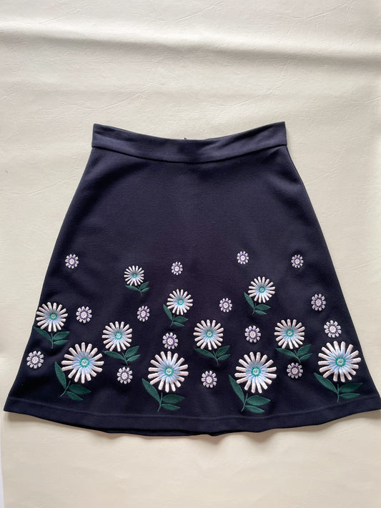 Markus Lupfer Navy Embroidered Floral A-Line Skirt - XS