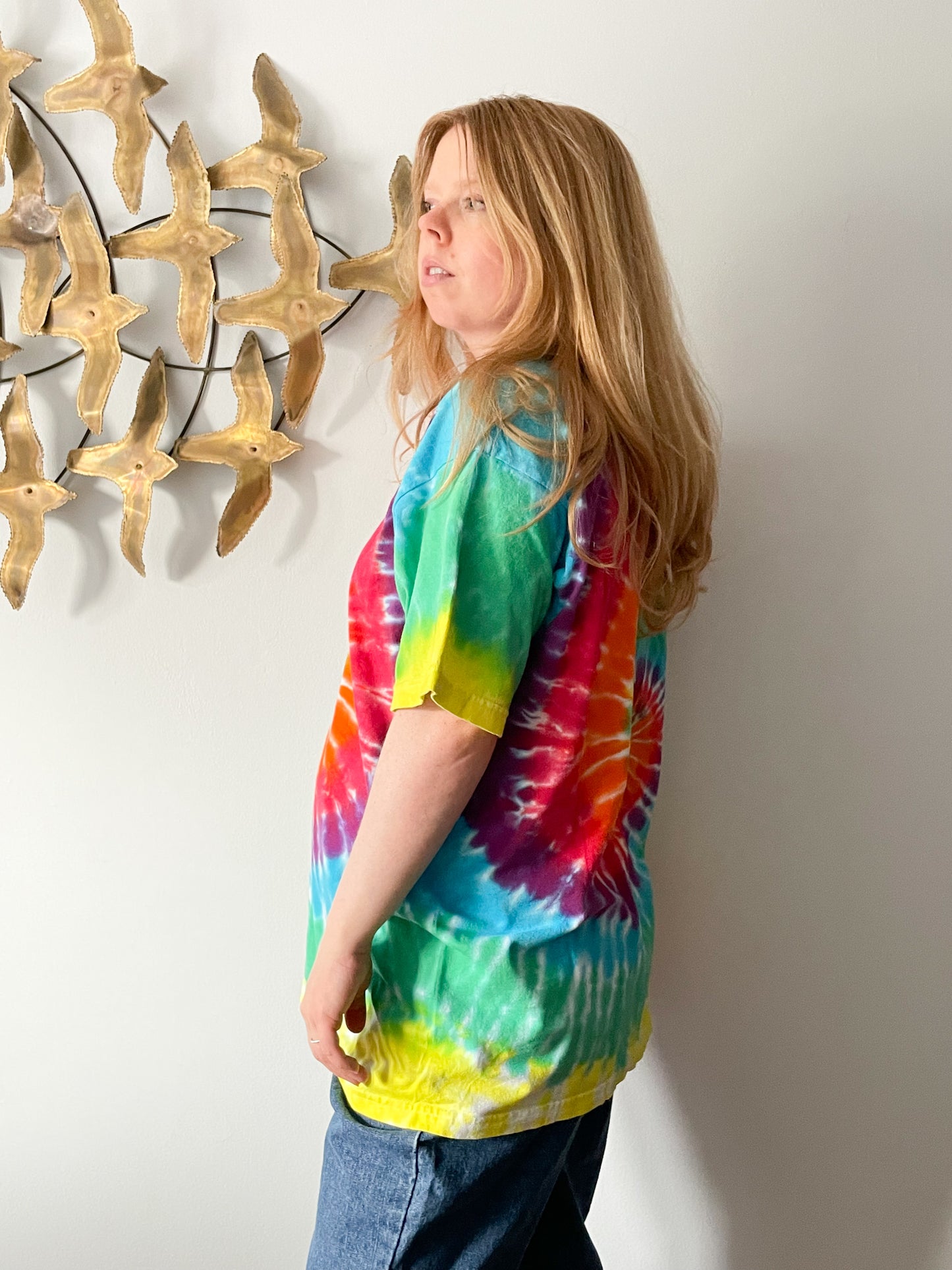 Upcycled Rainbow Pride Tie Dye Swirl Hippie Van Love Bus - XL/XXL