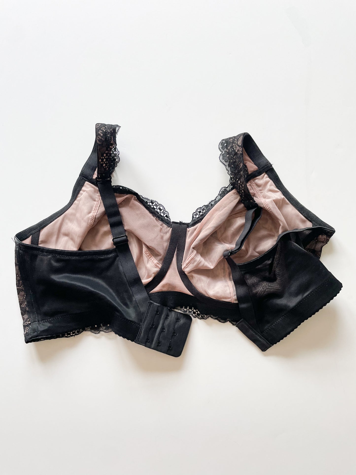 Black Lace Blush Overlay Bra - 40DDD