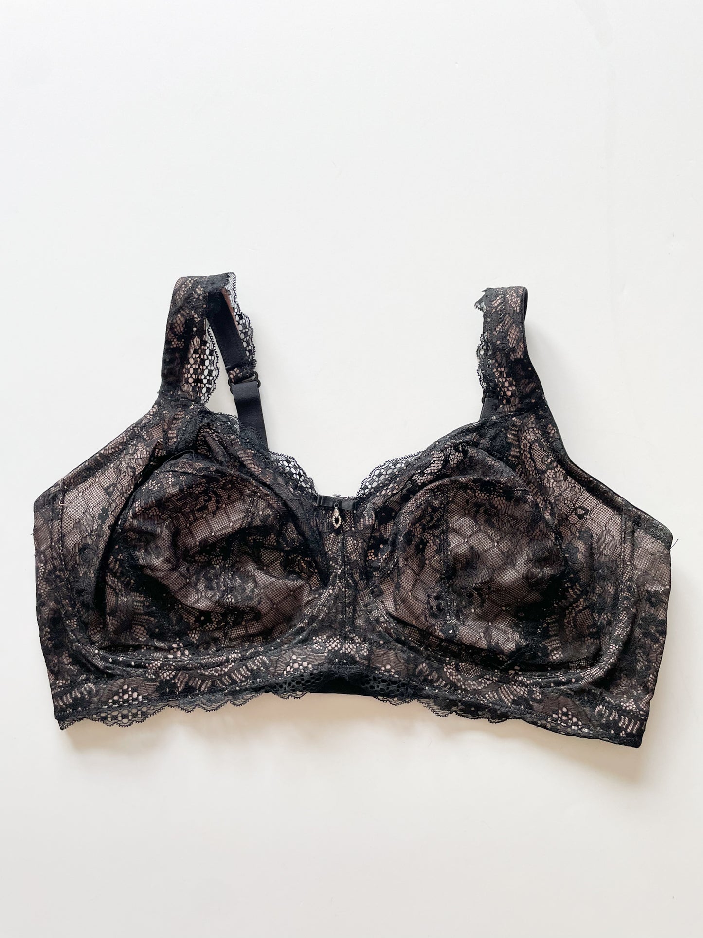 Black Lace Blush Overlay Bra - 40DDD