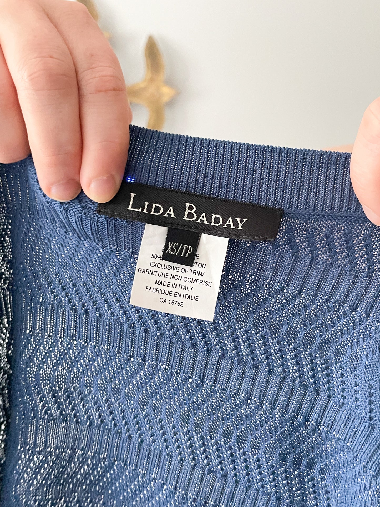 Lida Baday Blue Silk Cotton Cropped Cardigan Half Sleeve Sweater - XS/S