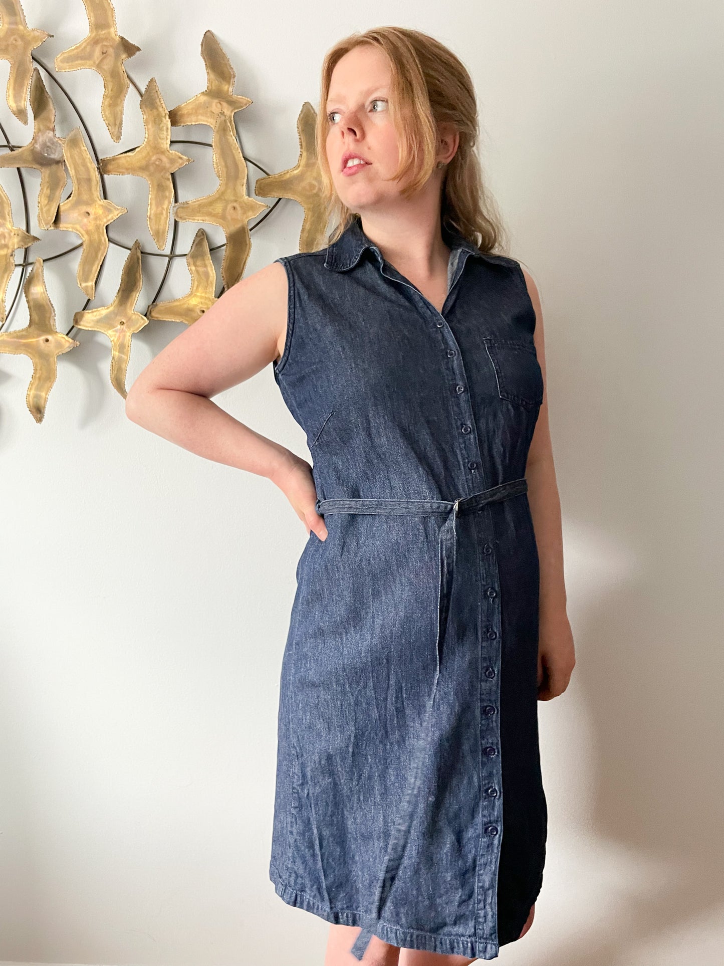 Vintage Cotton Ginny Collared Denim Button Up Dress - M/L
