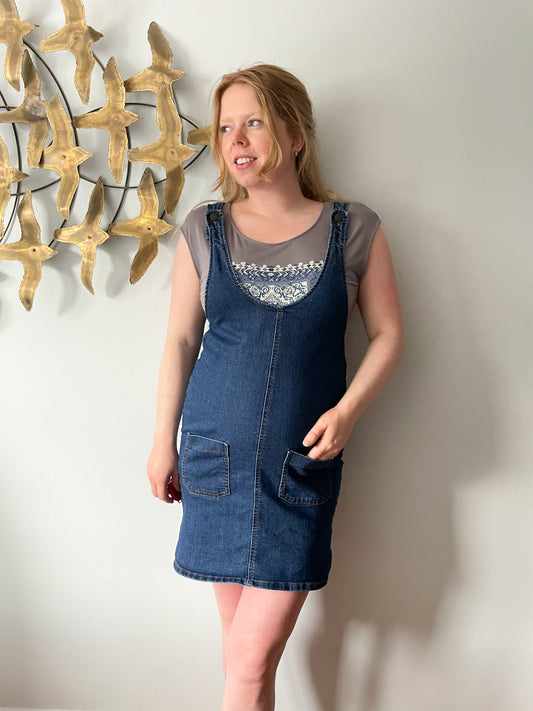 Blue Spice Denim Skirt Overalls Dress - Medium