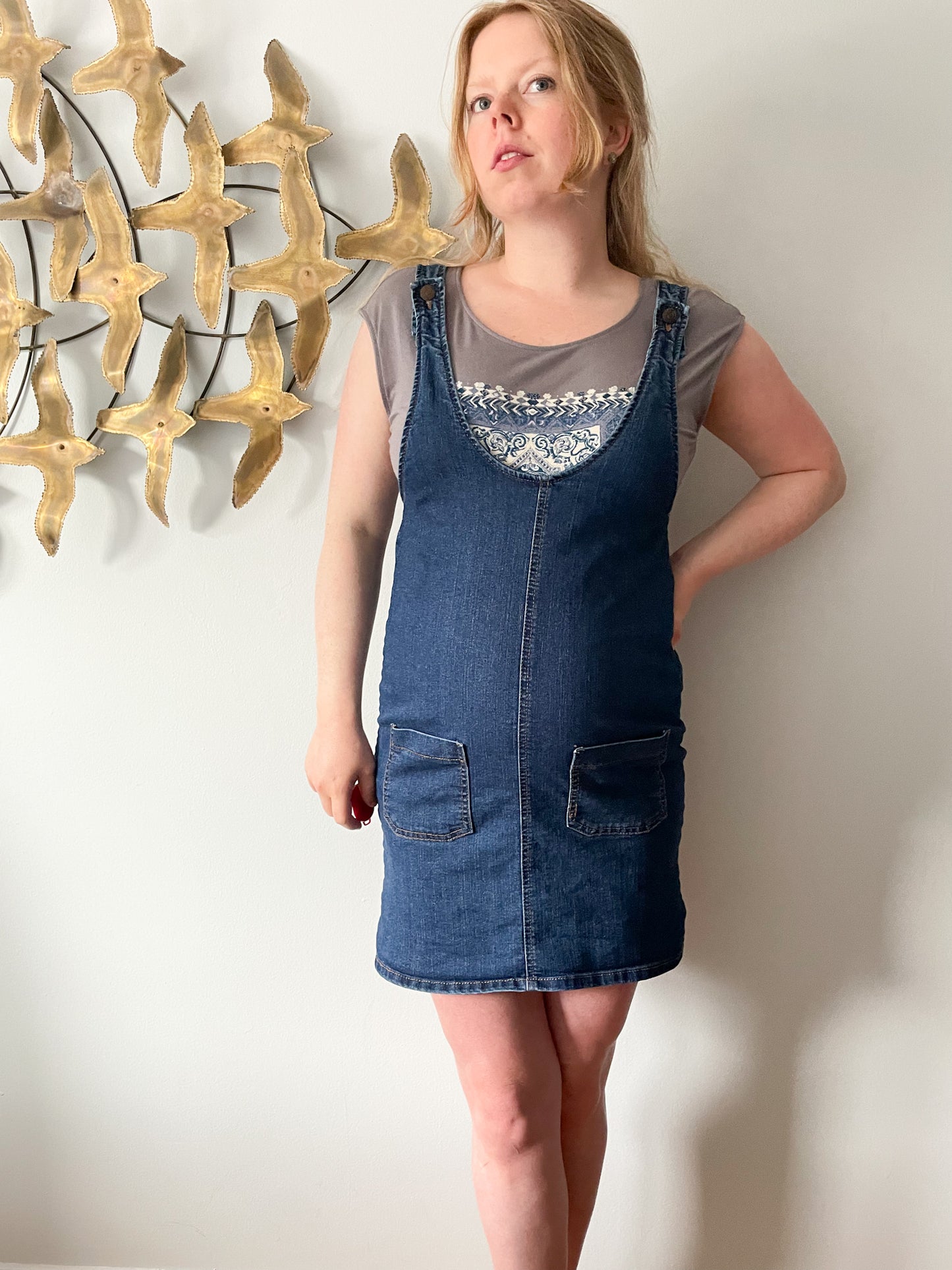 Blue Spice Denim Skirt Overalls Dress - Medium