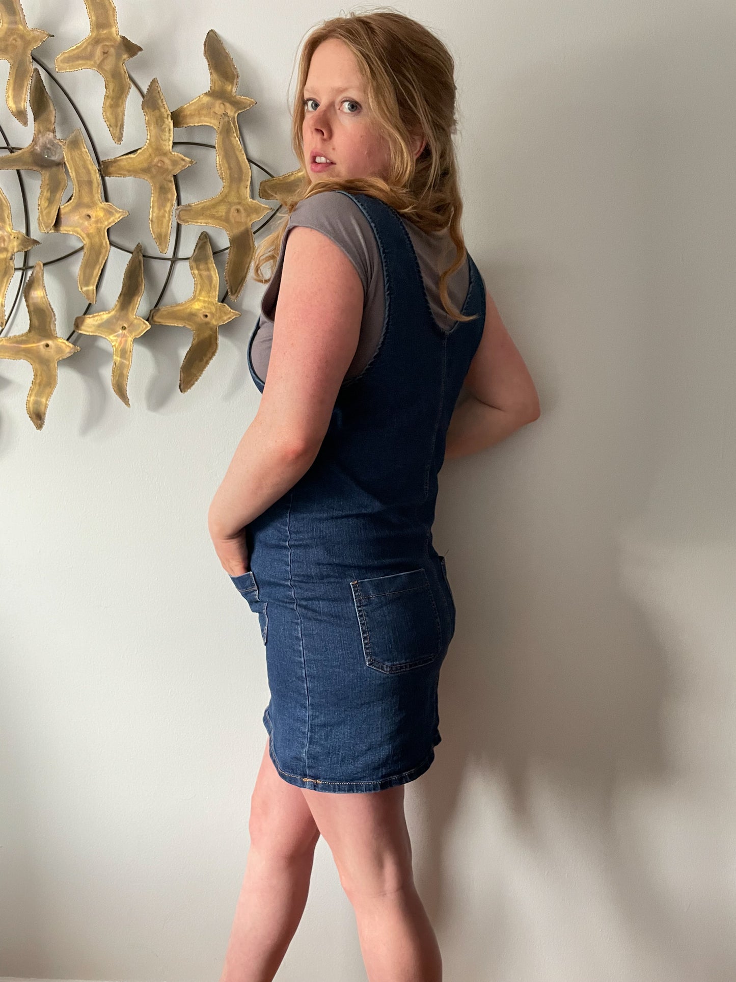 Blue Spice Denim Skirt Overalls Dress - Medium